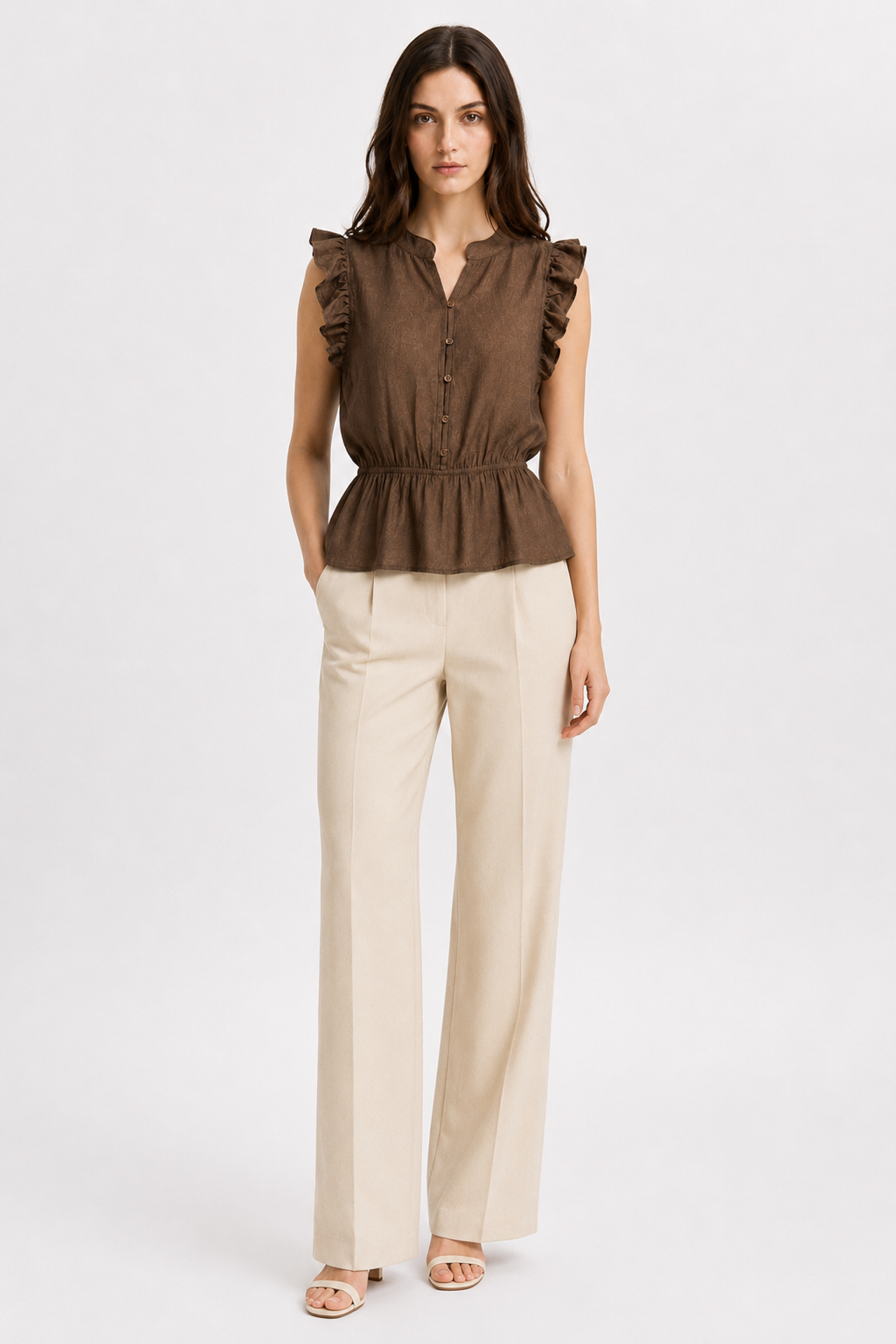 MIXRAY Textured Jacquard Peplum Blouse 3