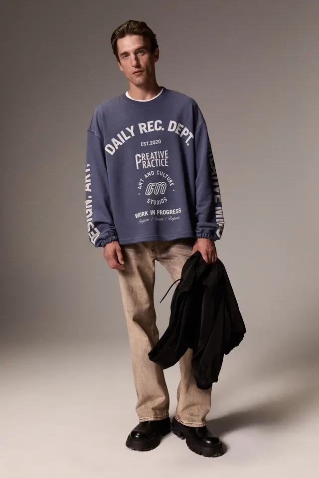 GRIMELANGE Regular Fit Crew Neck Sweatshirt
