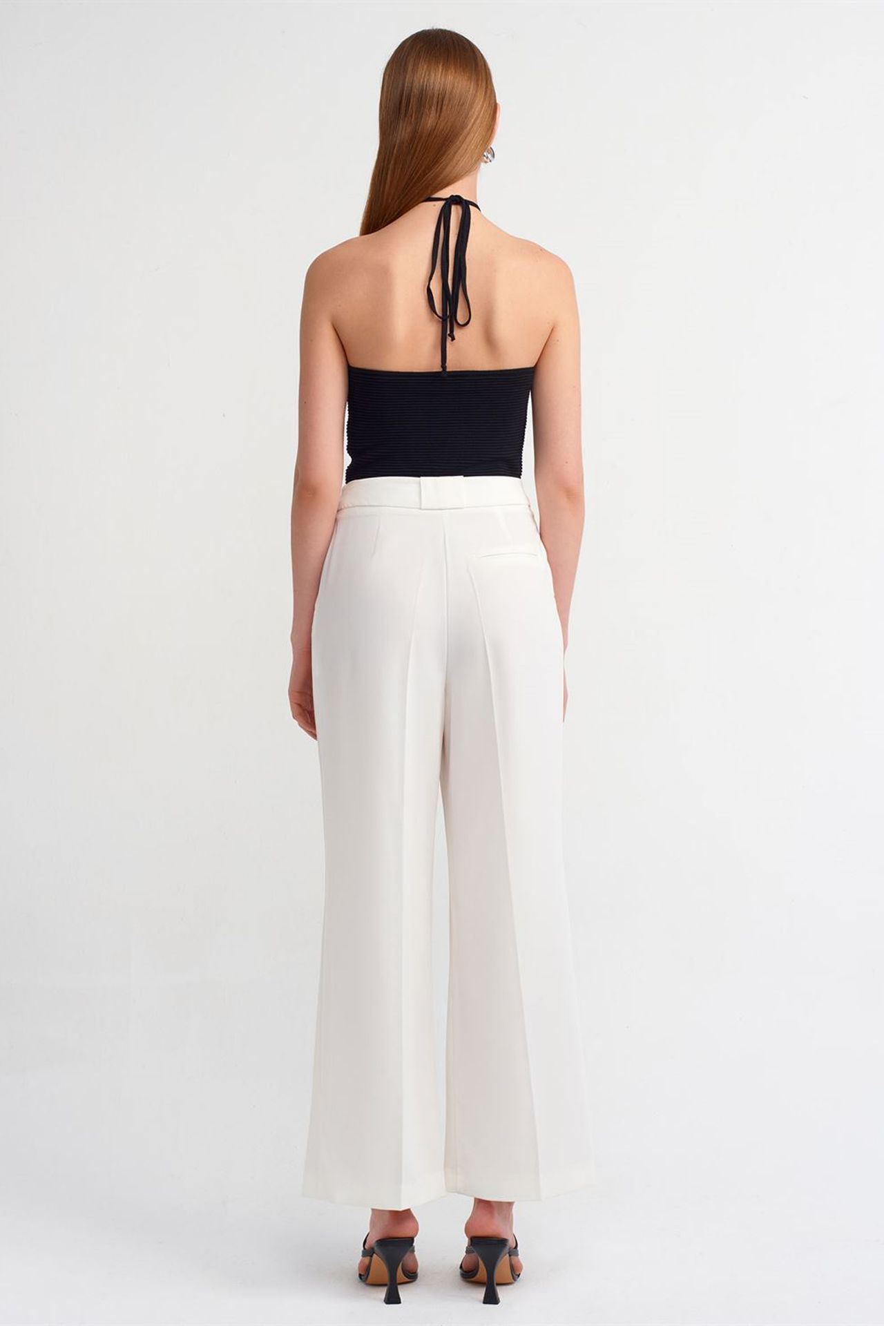 DILVIN Women's High-Waist Wide-Leg Crepe Trousers 2