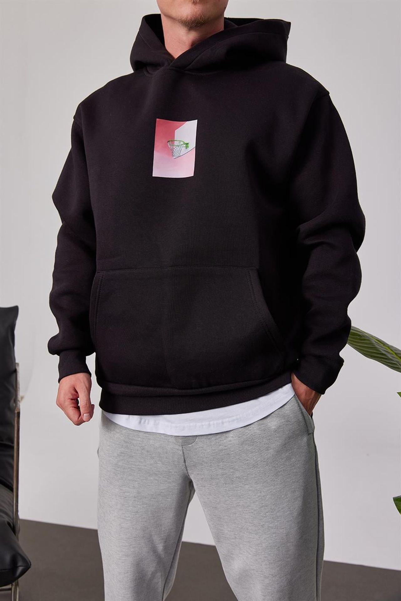 NOMARC Baskılı Kapüşonlu Bol Hoodie 4