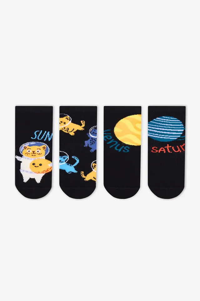 PENTI Boys' Stellar Cats Cat Pattern 2-Pack Ankle Socks