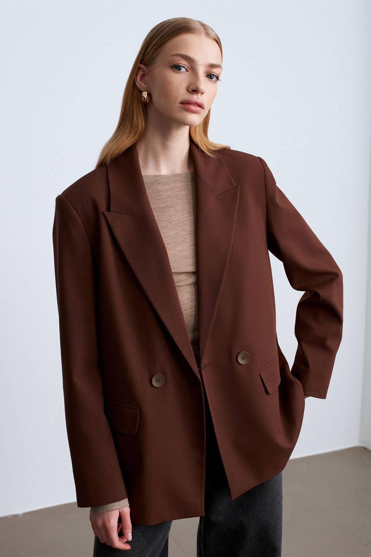 DILVIN Oversize Uzun Krep Blazer Ceket 2