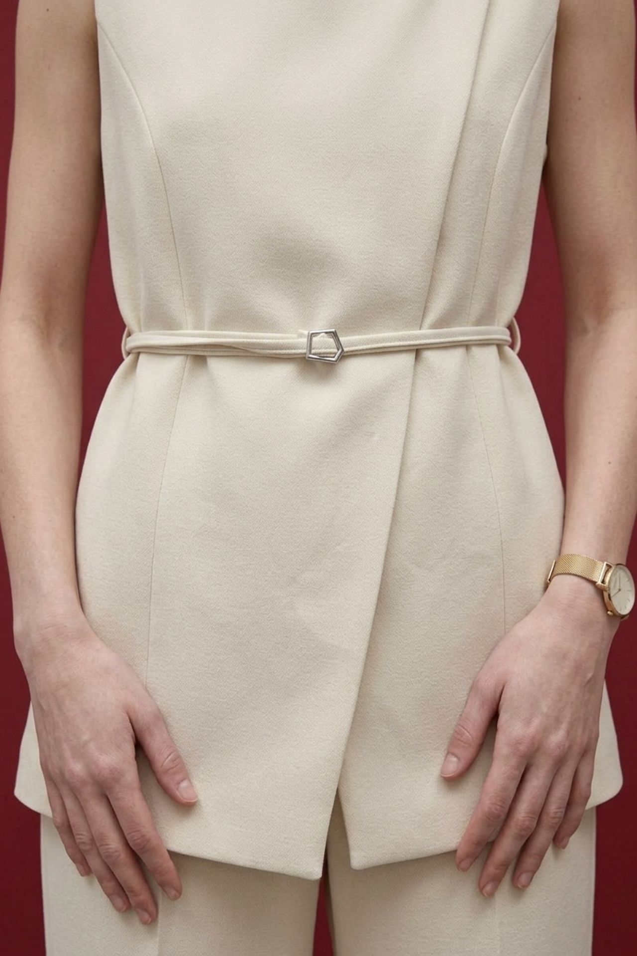 MY FASHION Belted crepe waistcoat 6