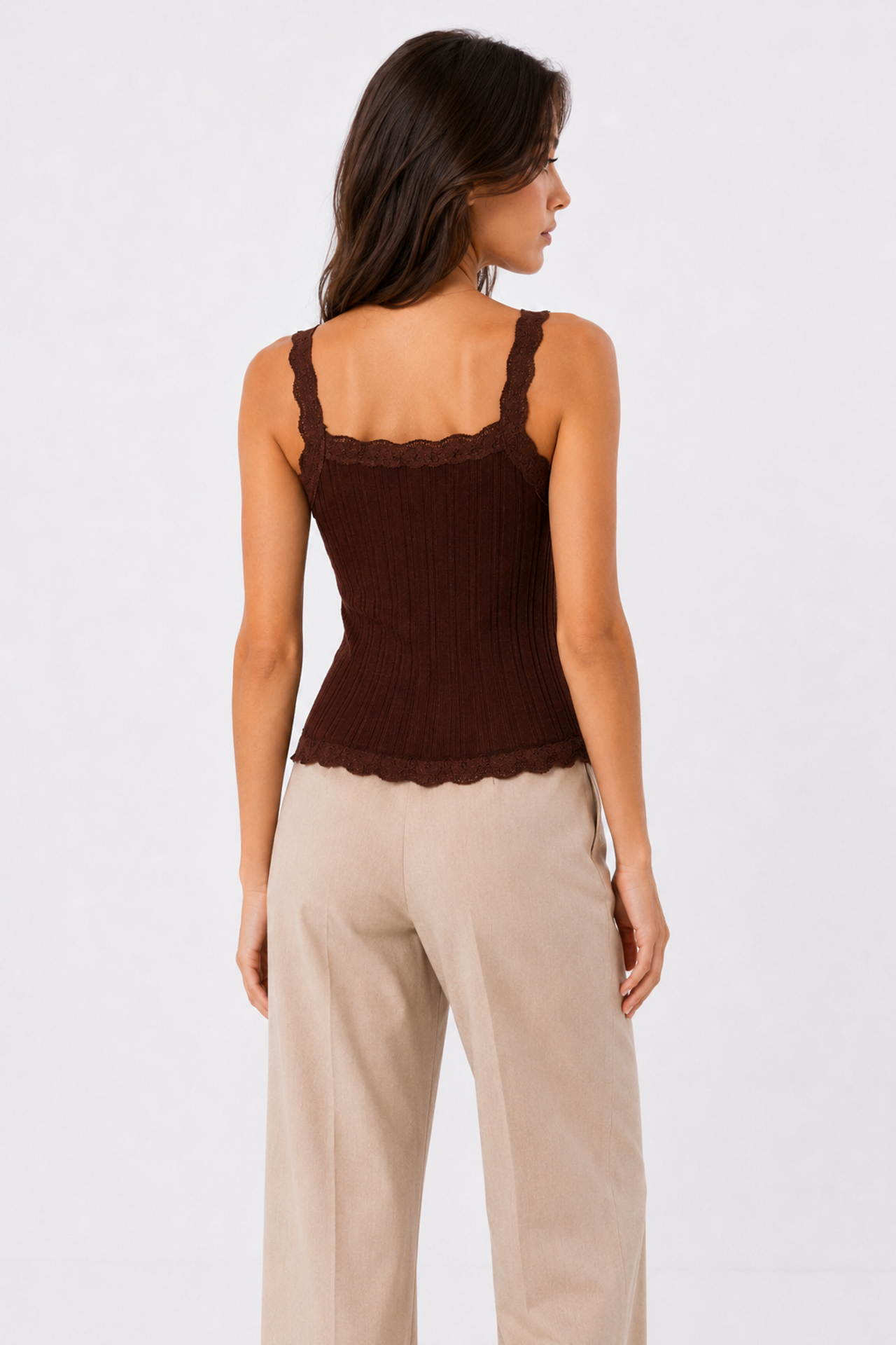 MIXRAY Fitted sleeveless lace ribbed blouse with buttons 3
