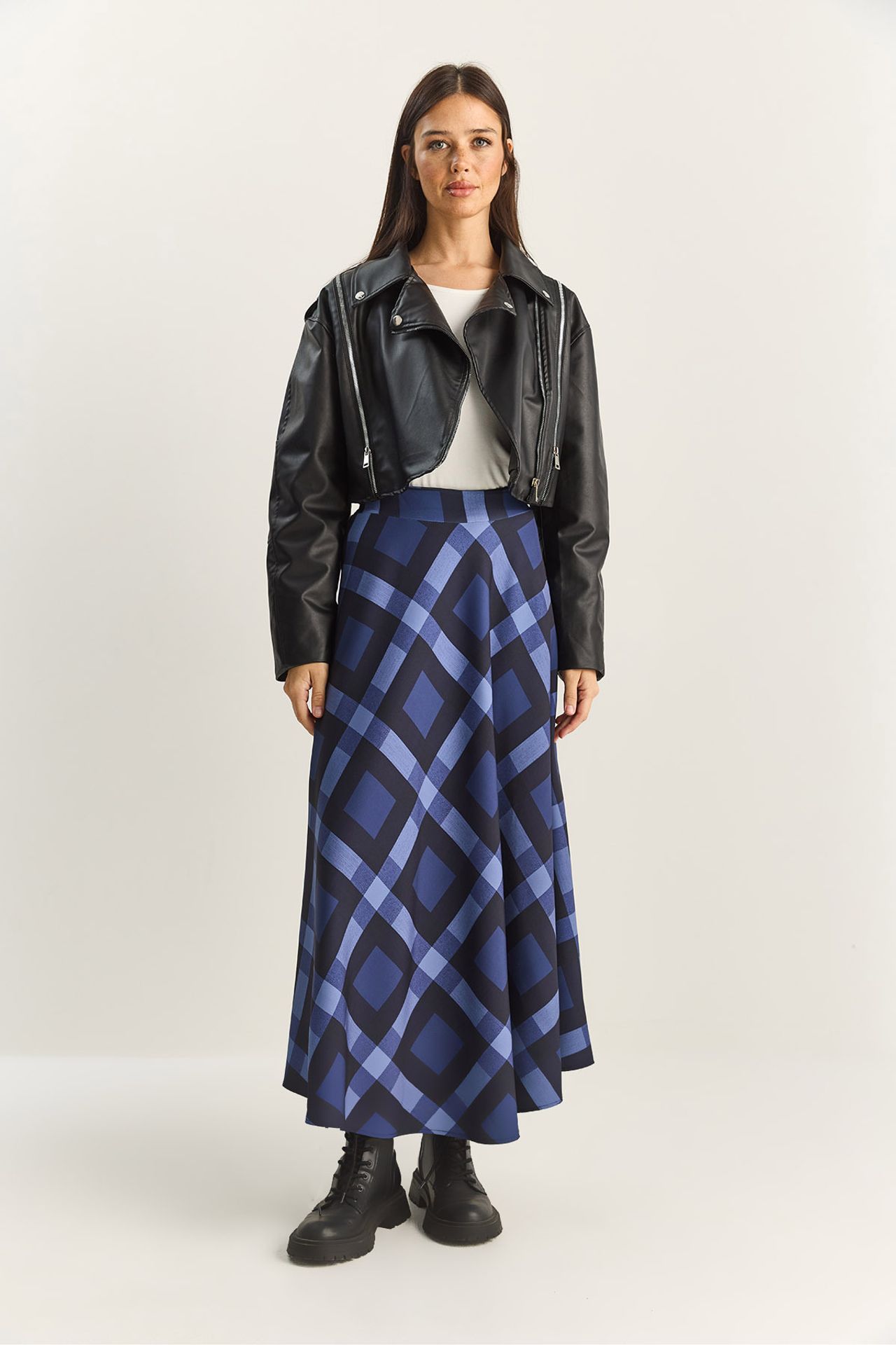 LUCCI High Waist Midi Skirt in Plaid Checkered Pattern 2