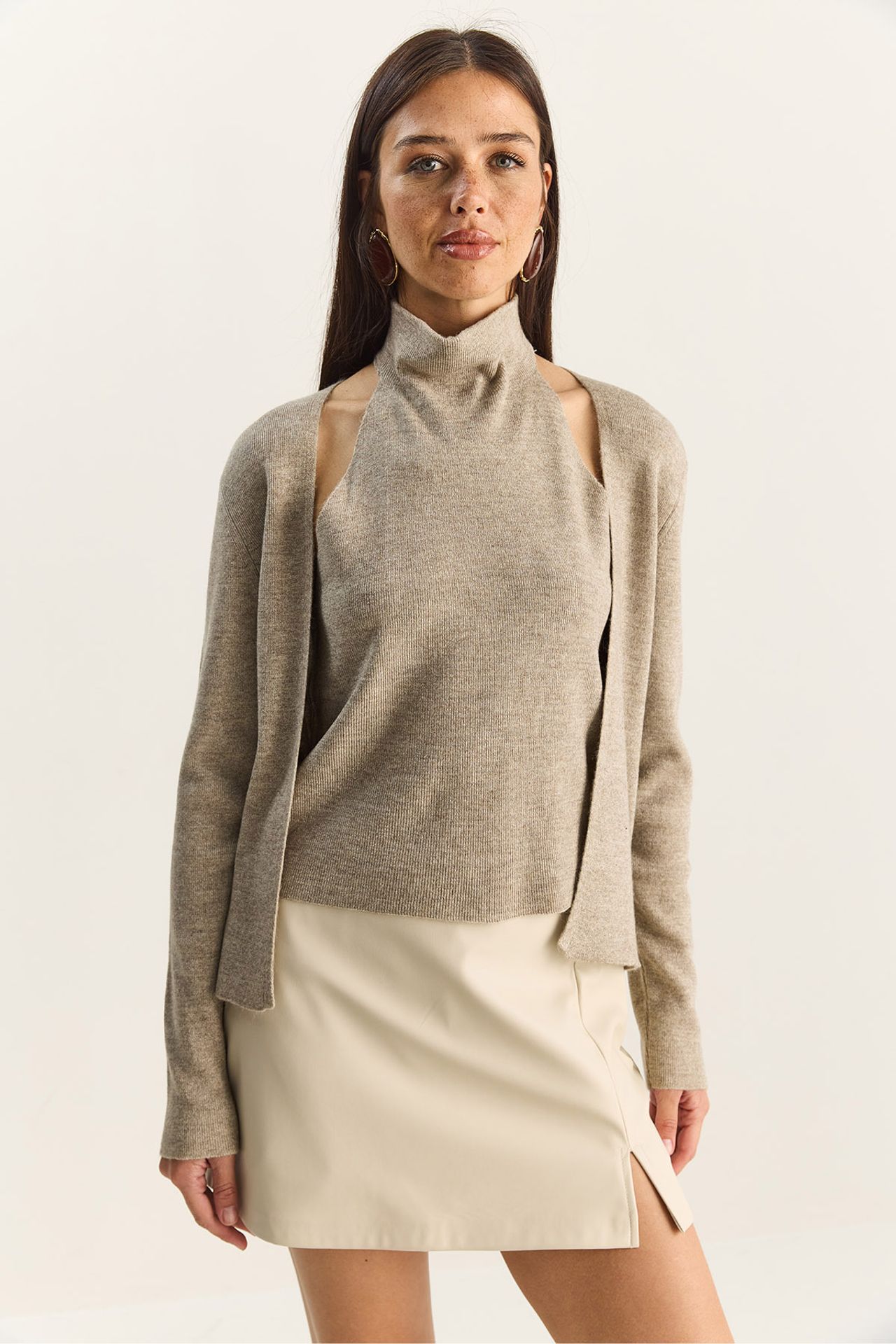 LUCCI Half Turtleneck Cut Out Ribbed Blouse 2