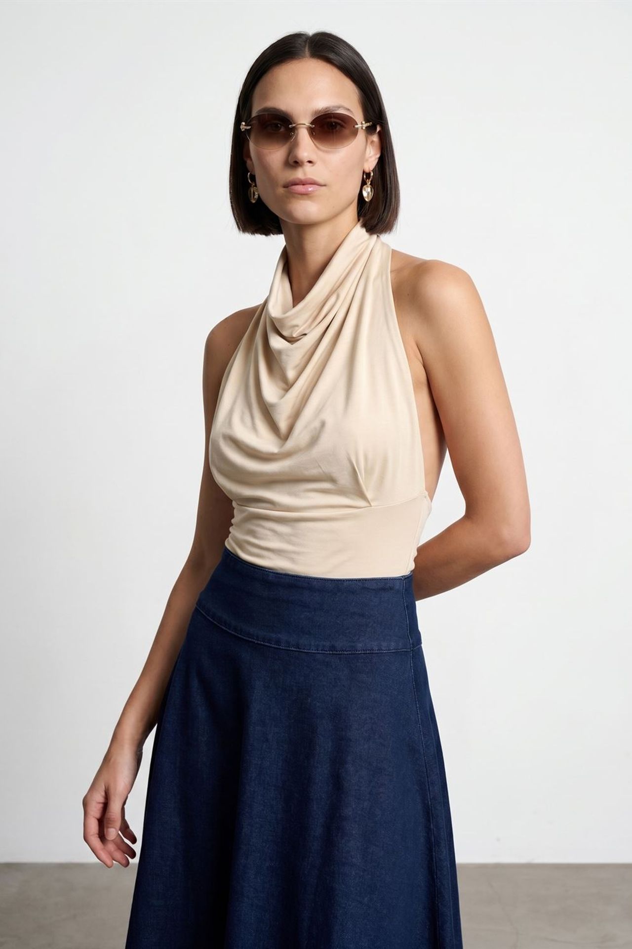 DILVIN Fitted Sleeveless Cowl Neck Blouse 1