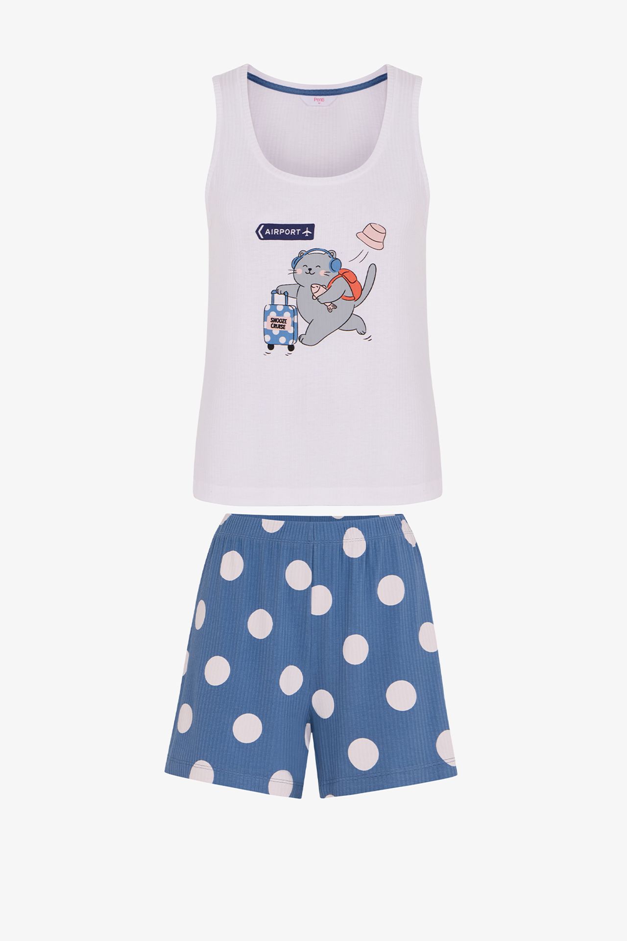 PENTI Snooze Cruise Cat Print Short Pajama Set 3