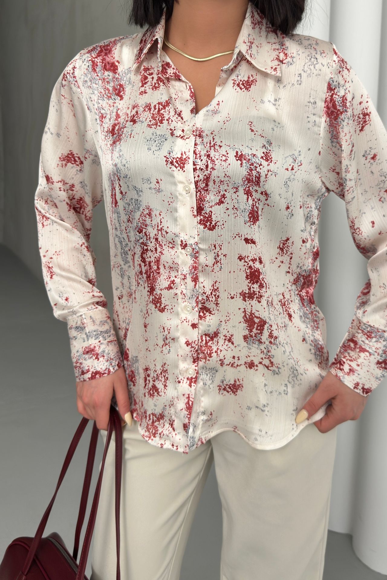 MY FASHION Printed Crepe Buttoned Shirt 2