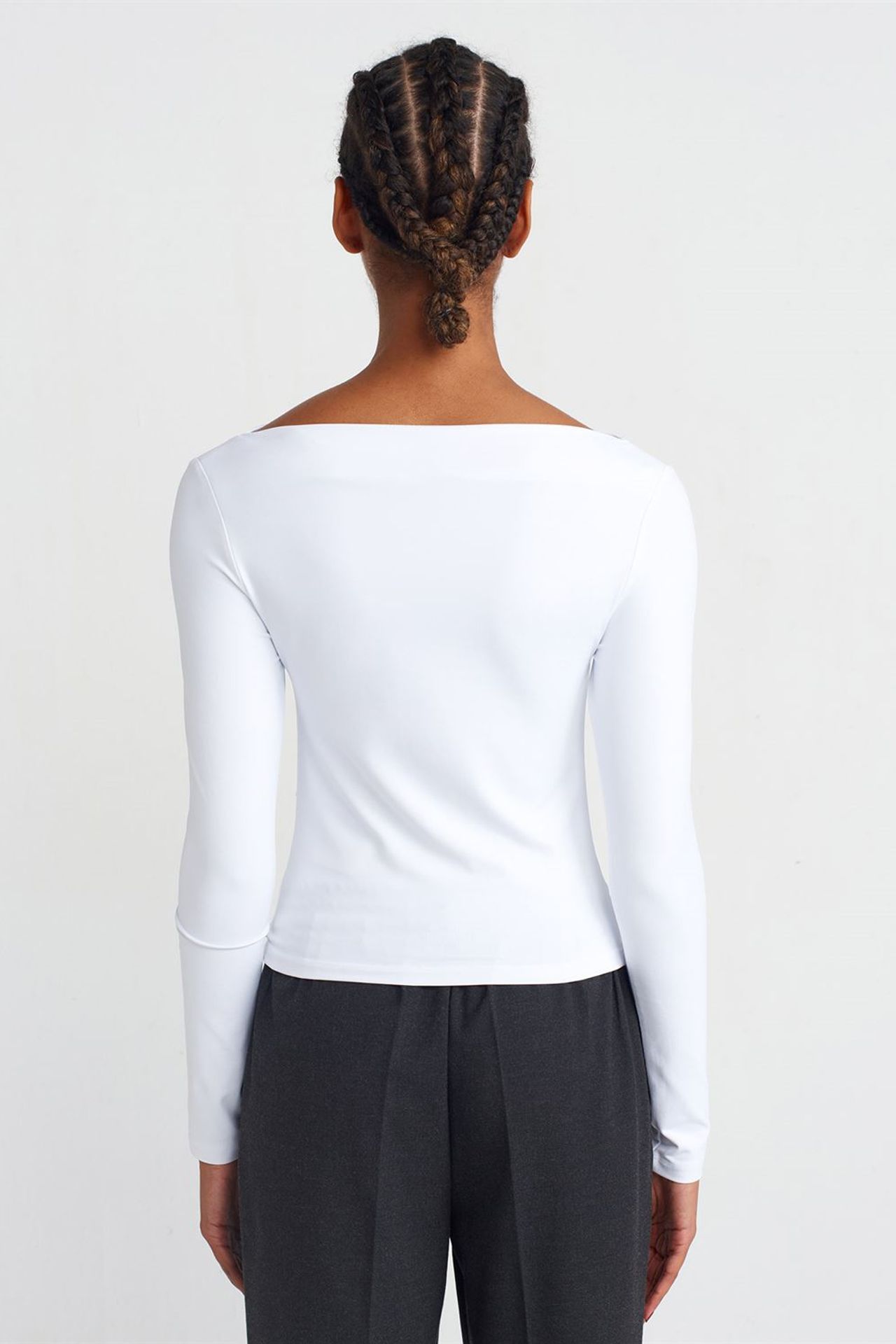 DILVIN Slim Fit Kayık Yaka Uzun Kollu Bluz 2