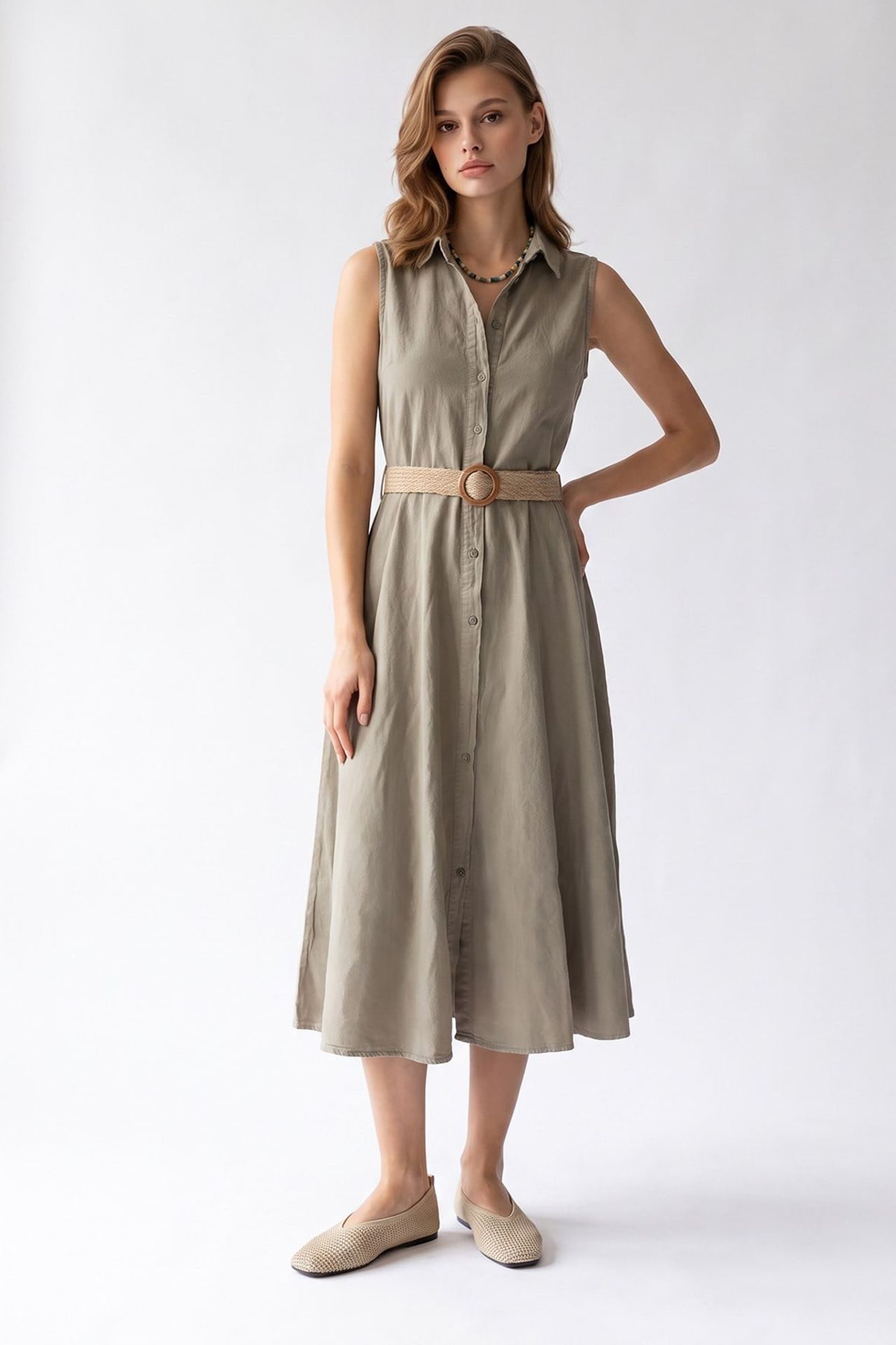 MIXRAY Belted Cotton Poplin Midi Shirt Dress 4