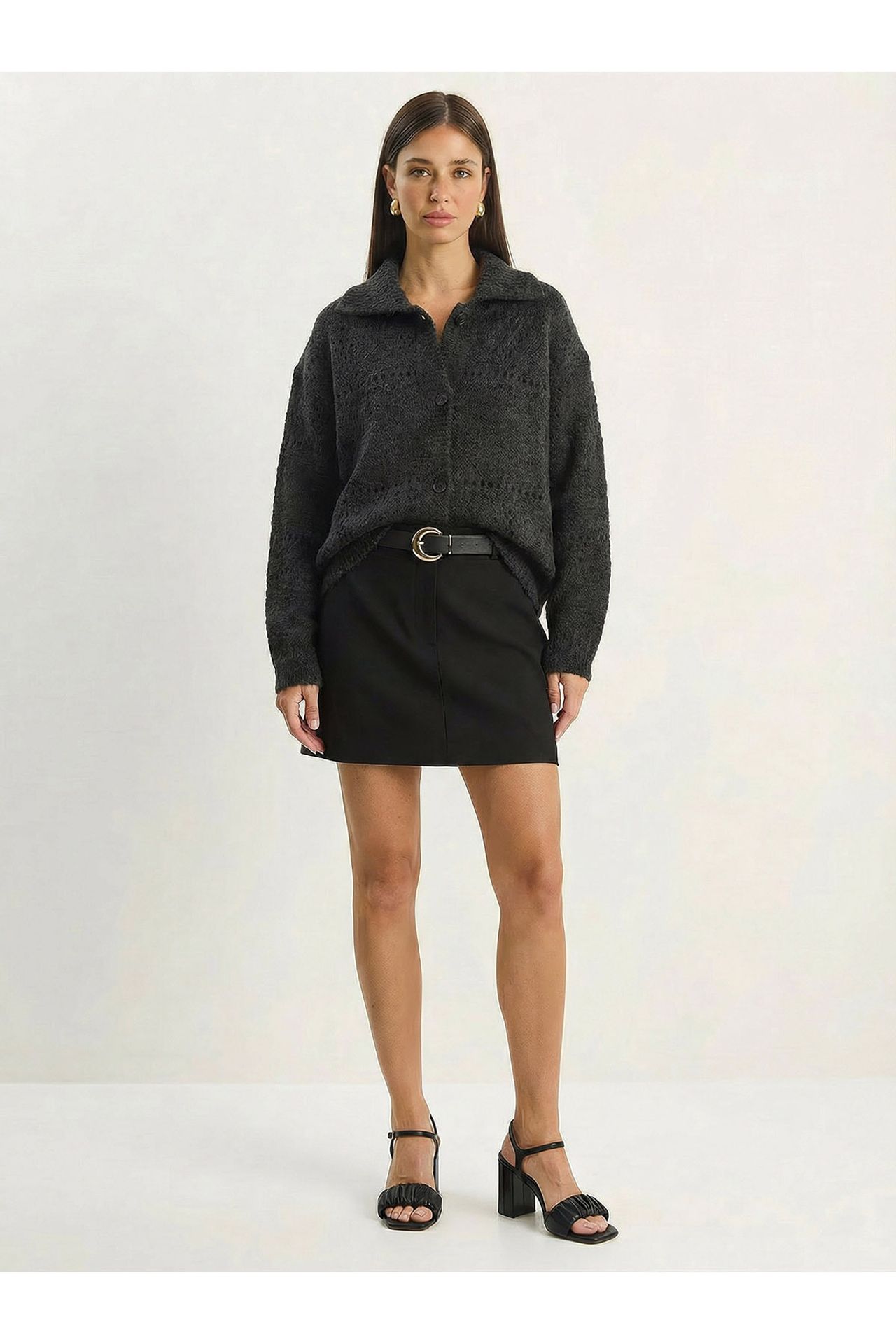 LUCCI Textured Polo Collar Button Cardigan 4