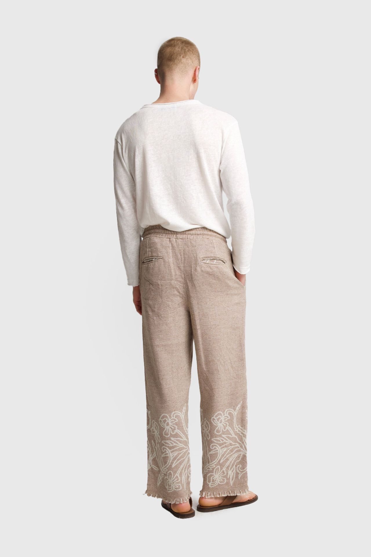 GIESTO Men's Cotton Embroidered Knit Wide-Leg Pants 3