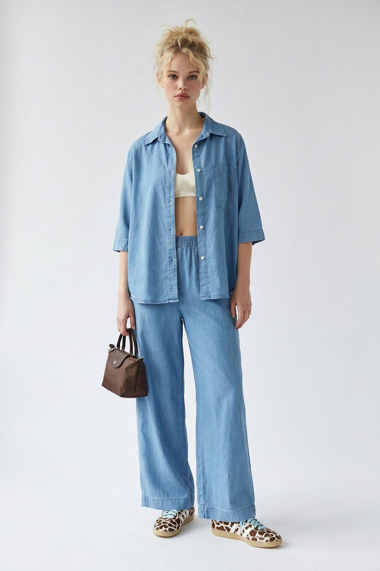 MIXRAY Cotton Shirt And Wide-leg Trouser Set 1