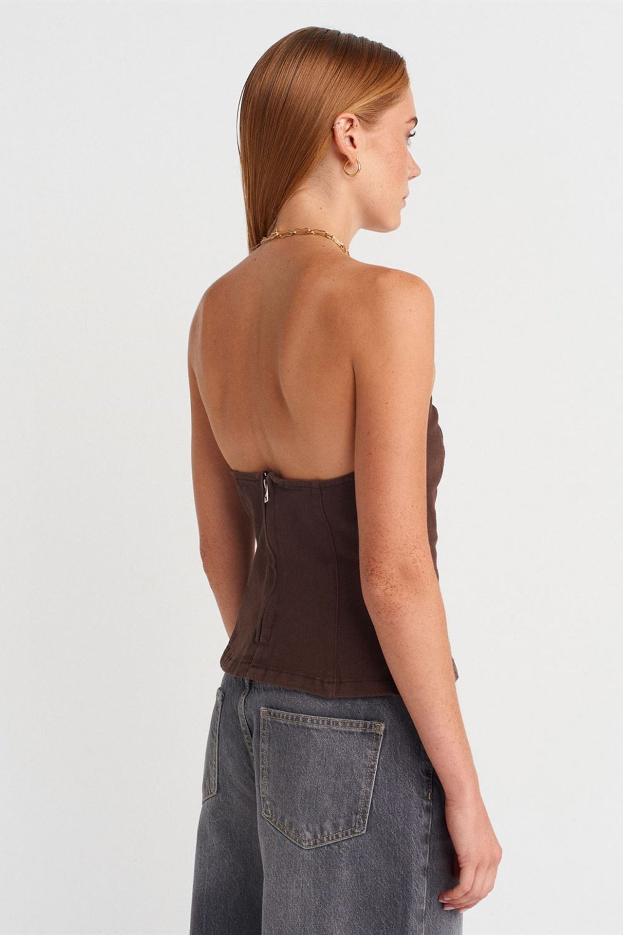DILVIN Straplez Dar Kesim Peplum Bluz 2