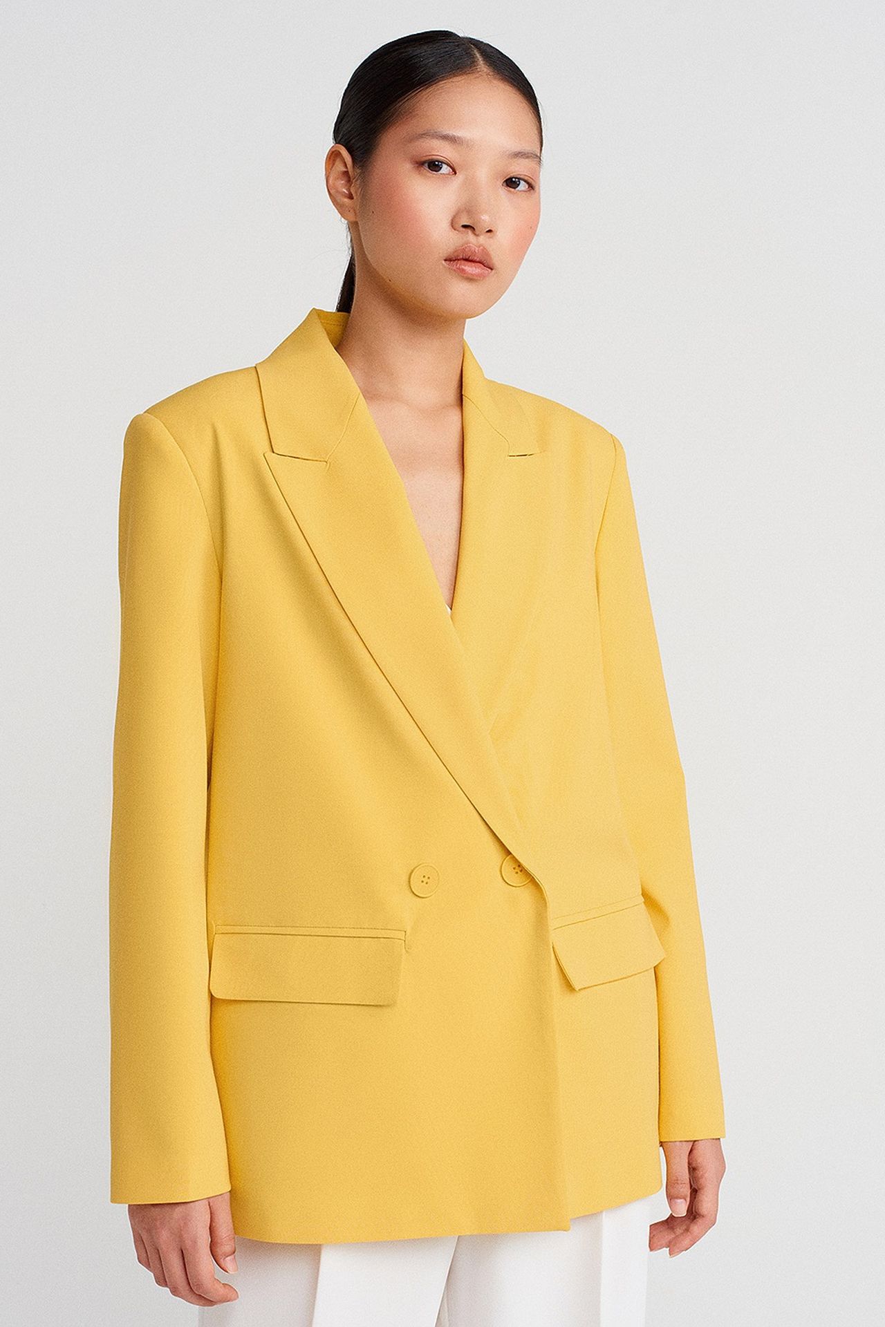 DILVIN Oversized Long Crepe Blazer Jacket 4