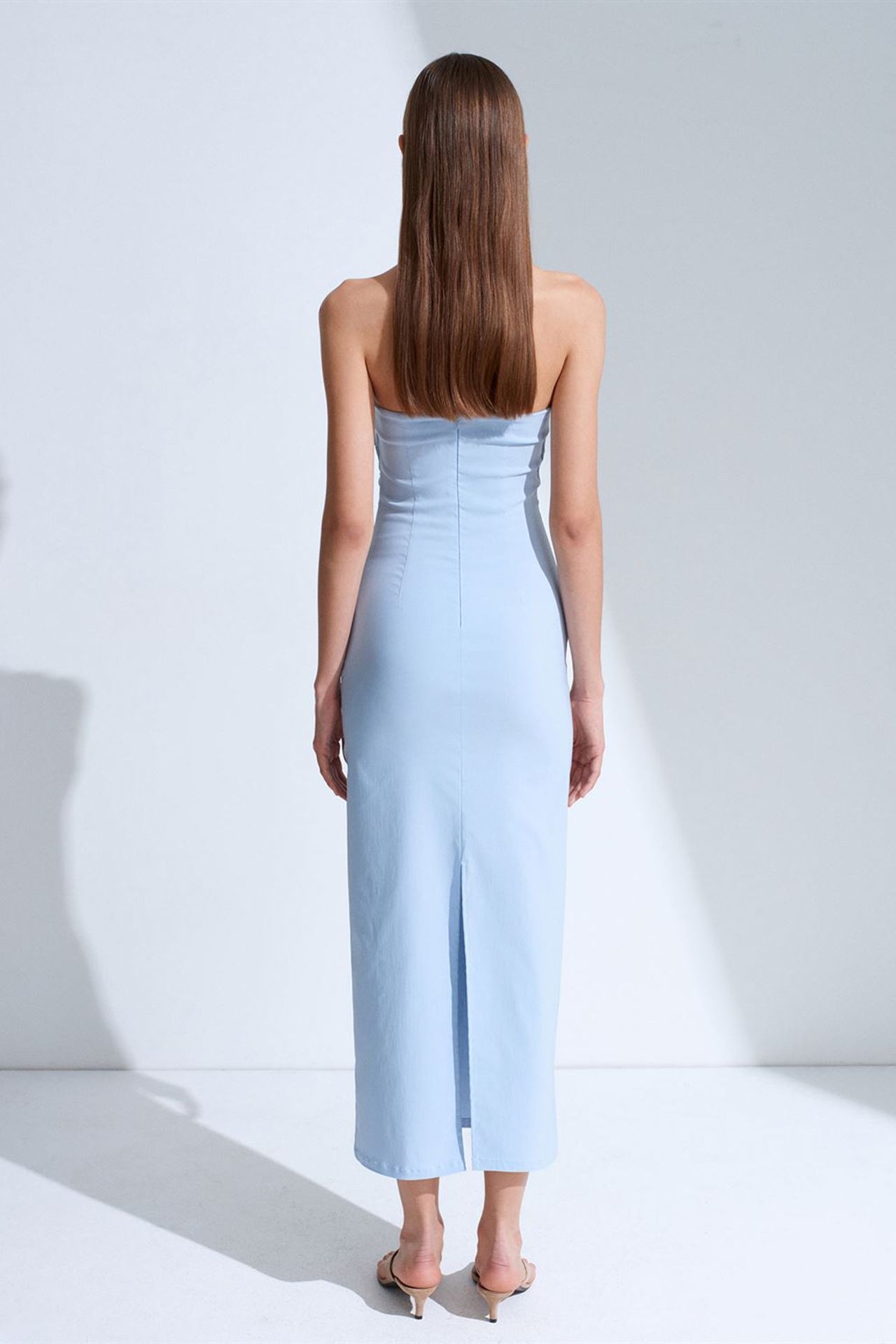 DILVIN Strapless Bodycon Midi Dress With Slit 2