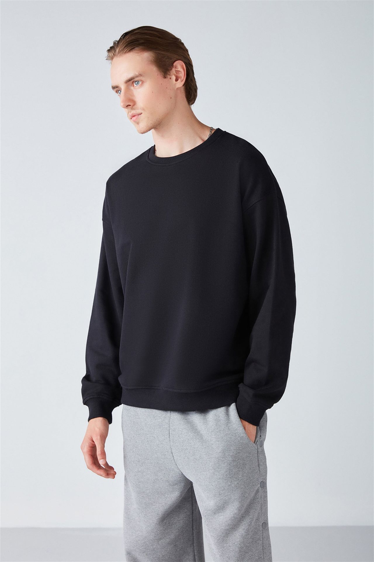 GRIMELANGE Bol Kesim Fitilli Bisiklet Yaka Sweatshirt 1