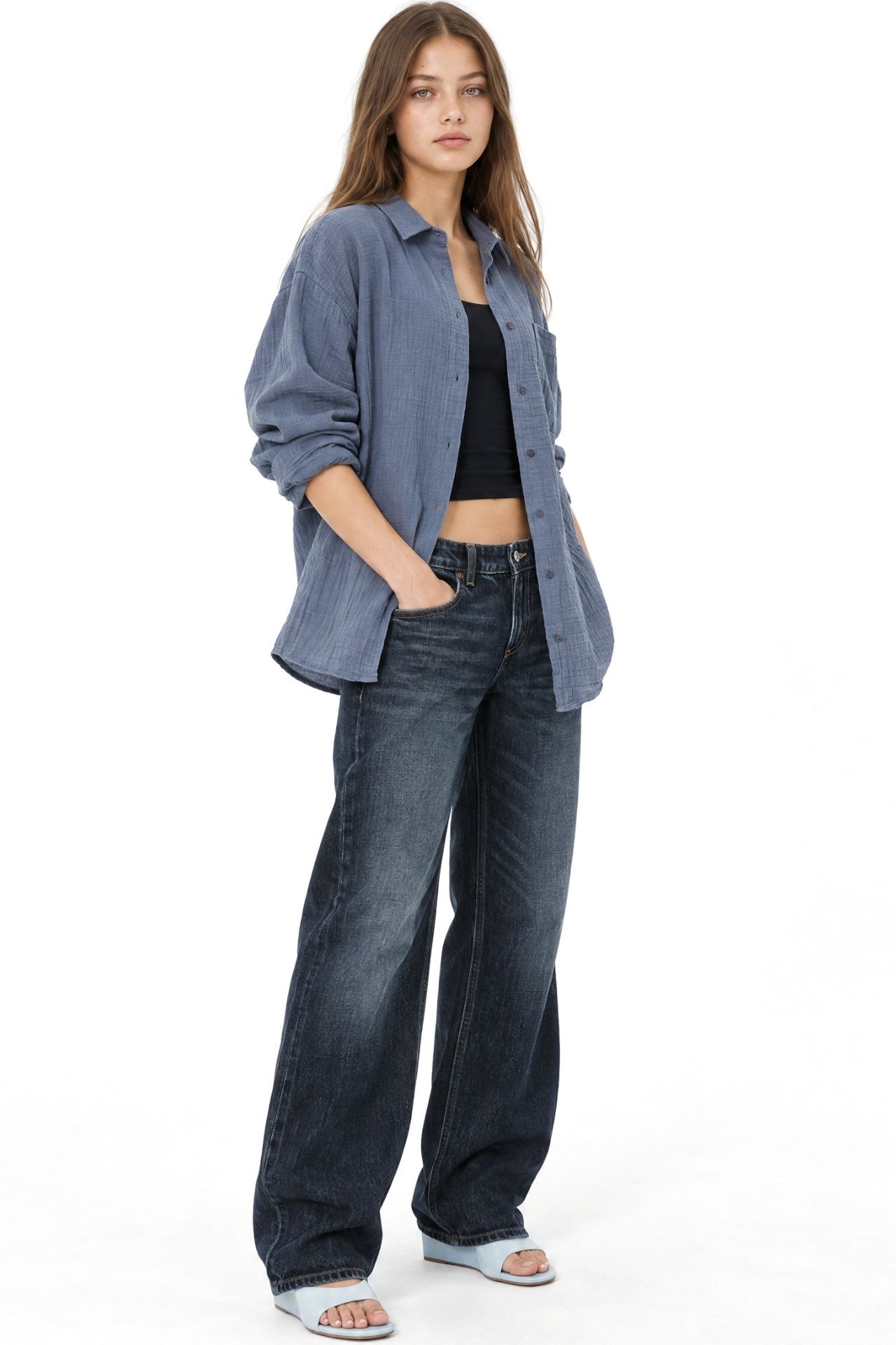 Mixray Oversize Shirt with Pocket Detail 1