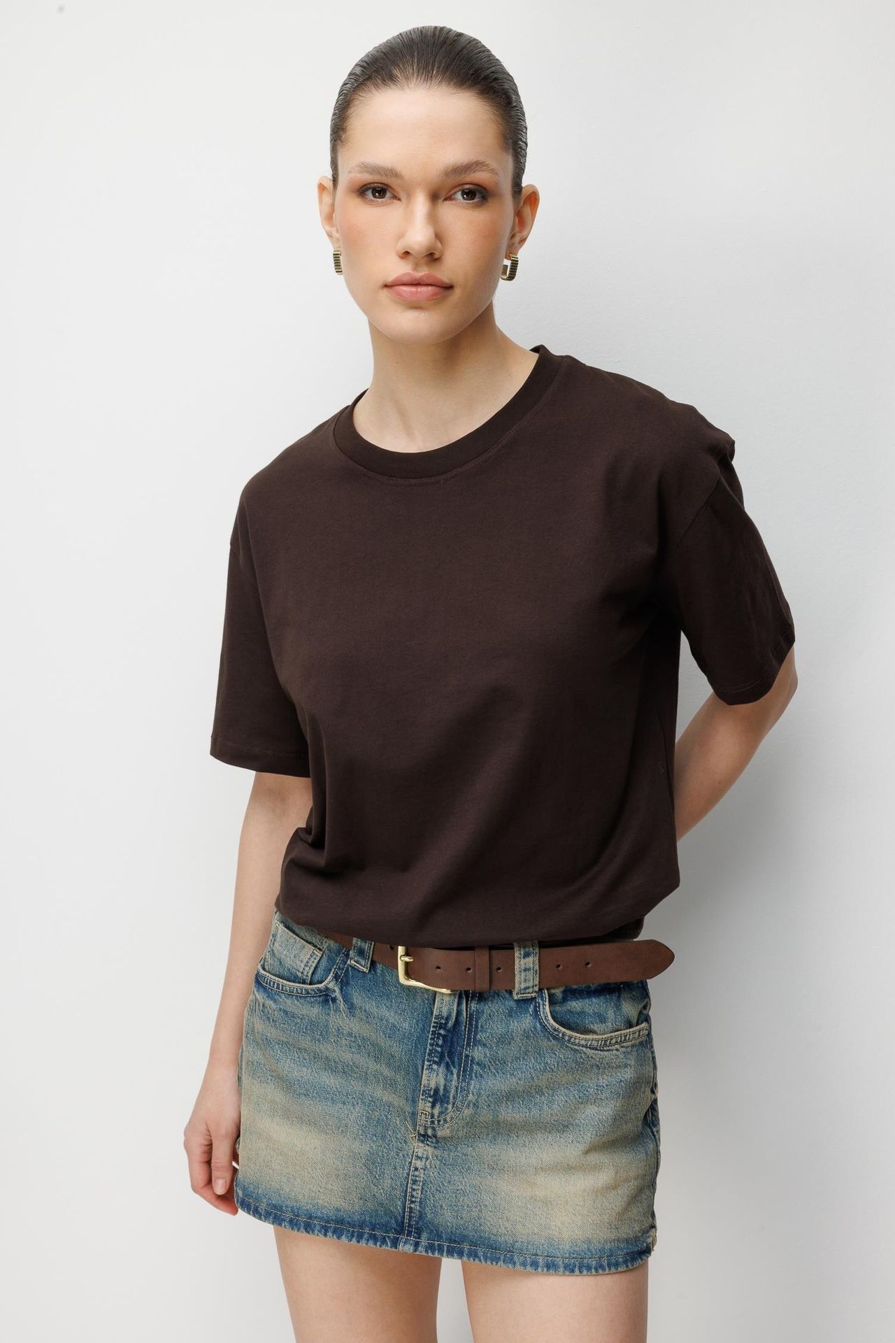MIXRAY Oversized Ribbed Crew Neck Two-Piece T-Shirt Set 2