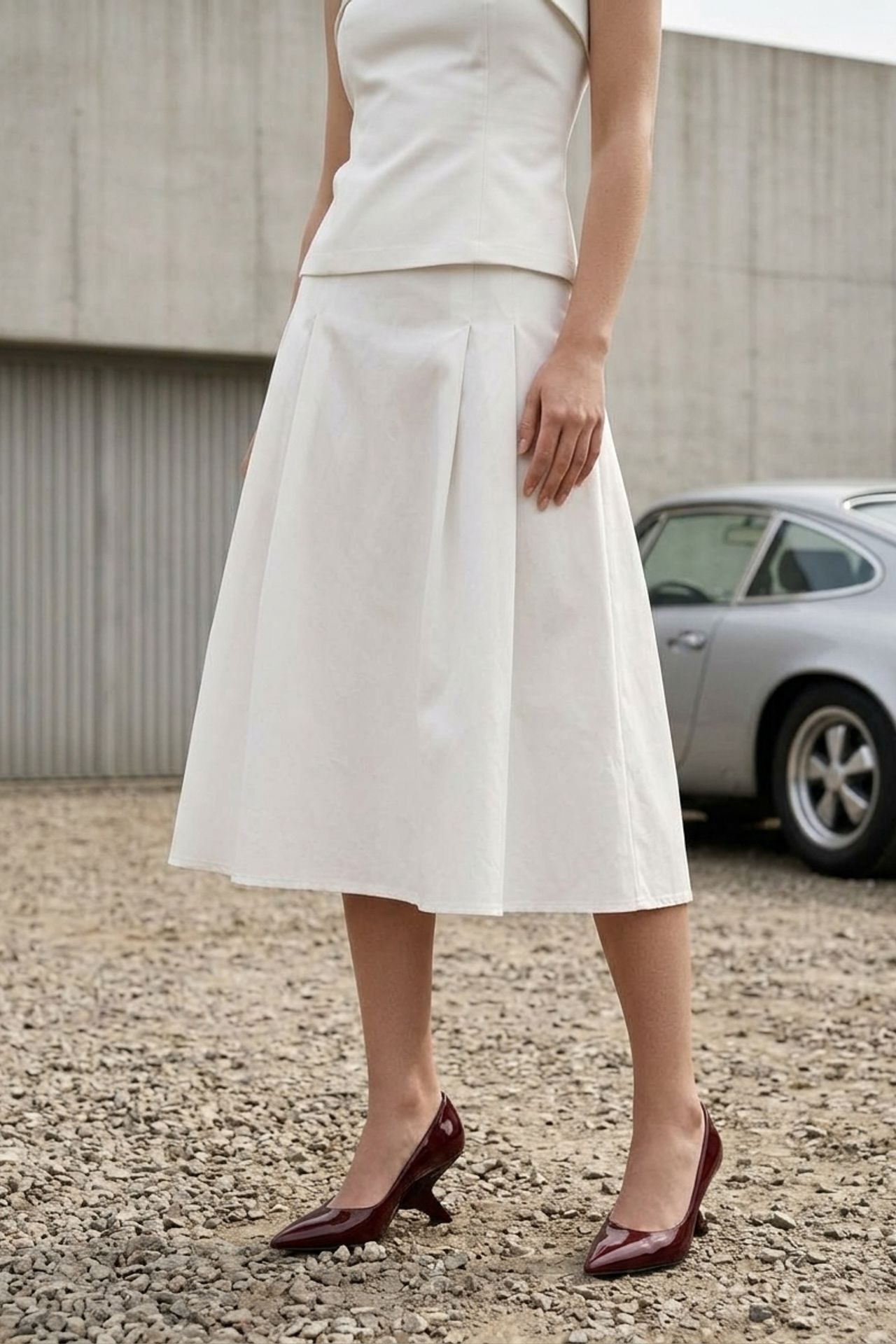MY FASHION Strapless Blouse and High-Waist Midi Skirt Set 2