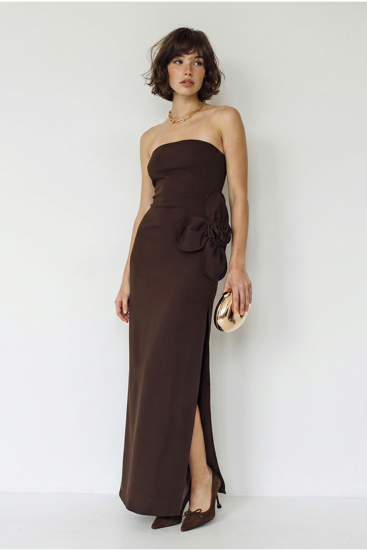 LUCCI Strapless Floral Maxi Dress with Bow Detail 4