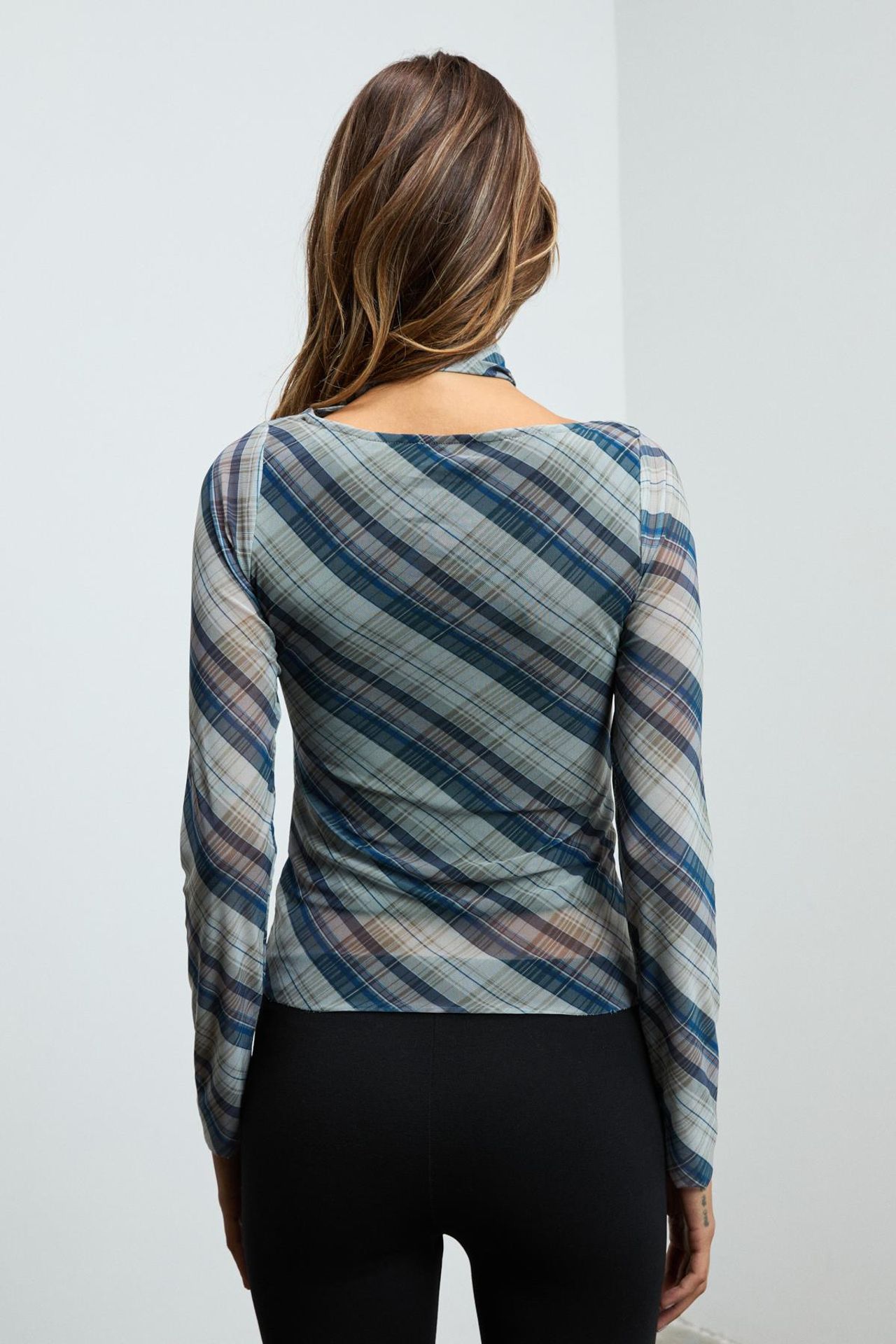 GRIMELANGE Plaid Choker Cut-Out Blouse 6