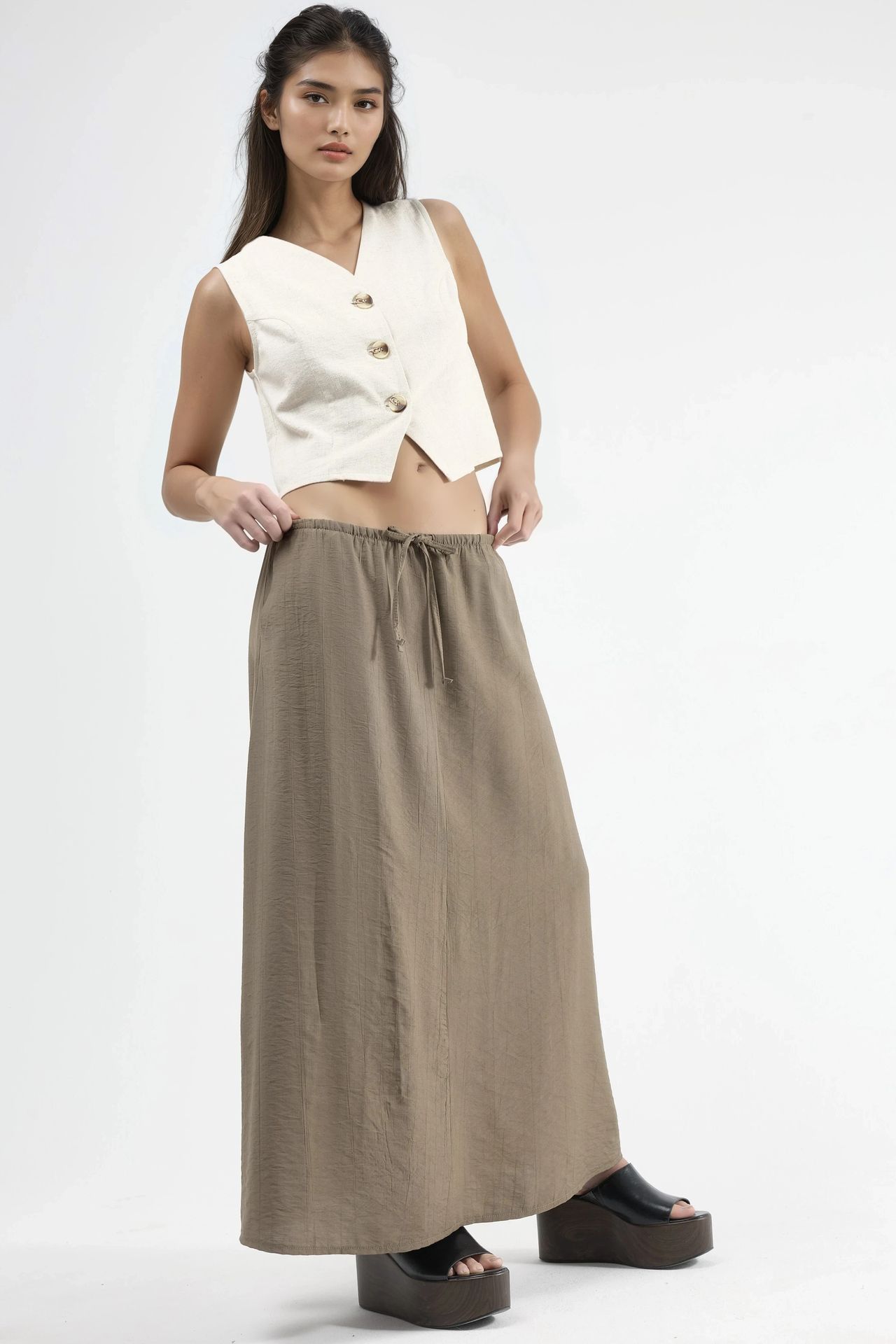 BUSEM High Waist A-Line Maxi Skirt 2
