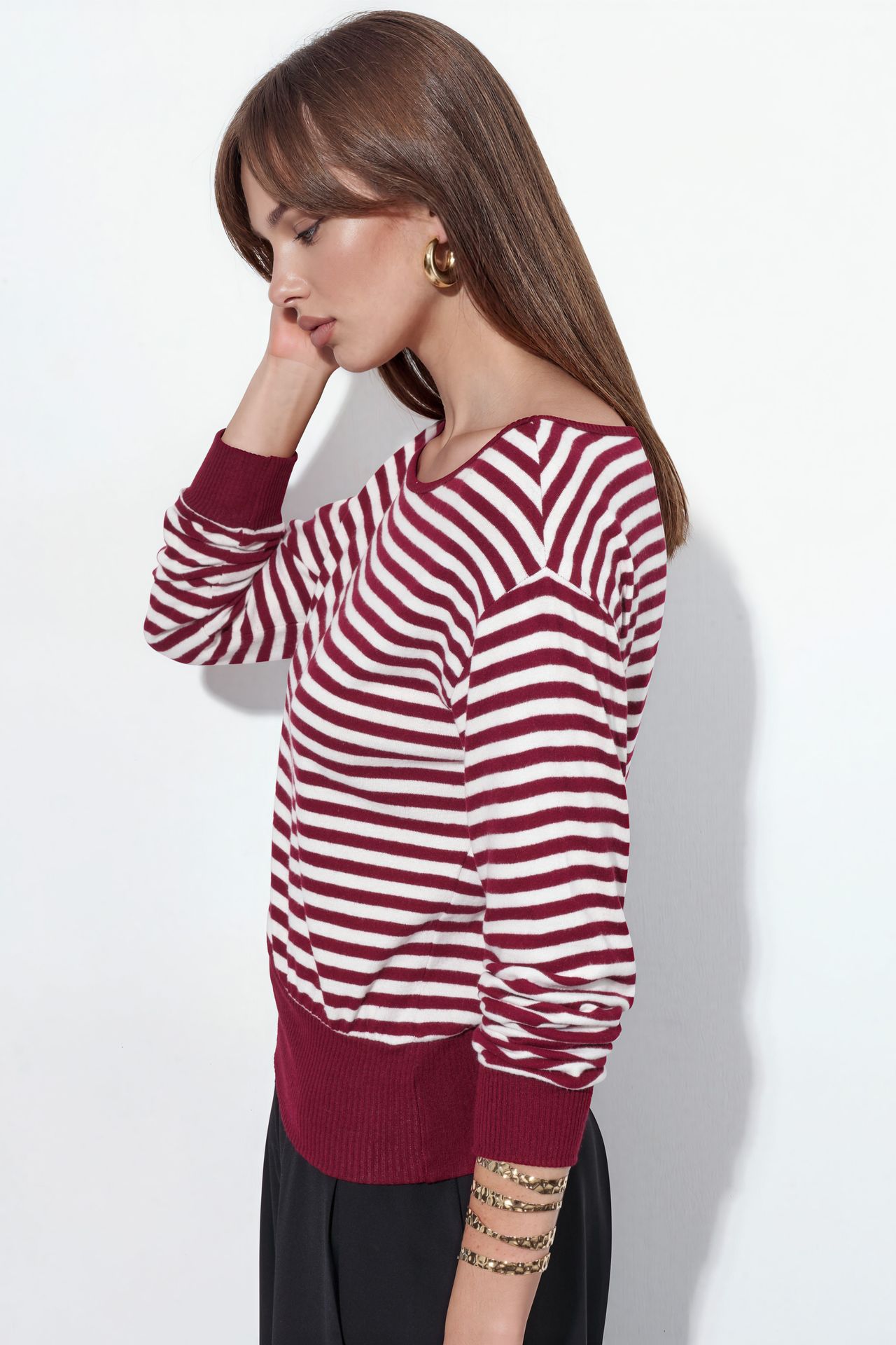BUSEM Women's Striped Long-sleeve Ribbed T-shirt 2