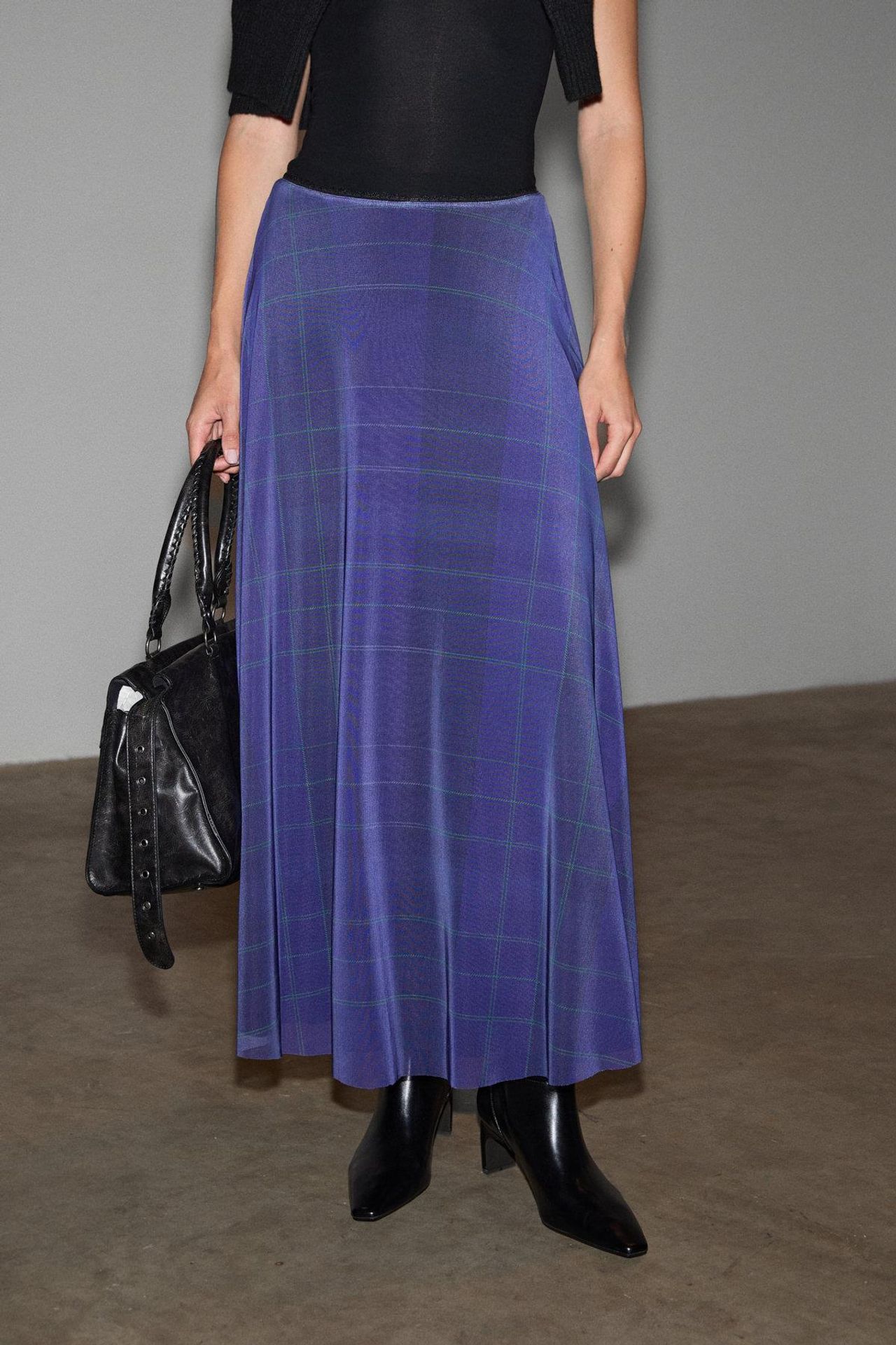 GRIMELANGE High-Waist Plaid Maxi A-Line Skirt 3