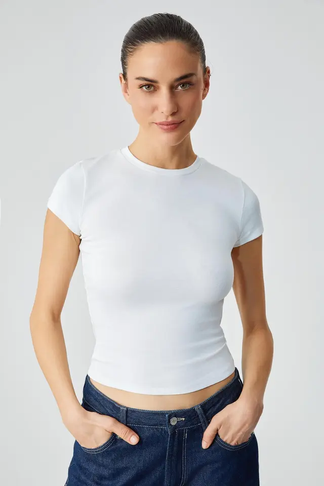 GRIMELANGE Slim Fit Crop Crew Neck T-Shirt