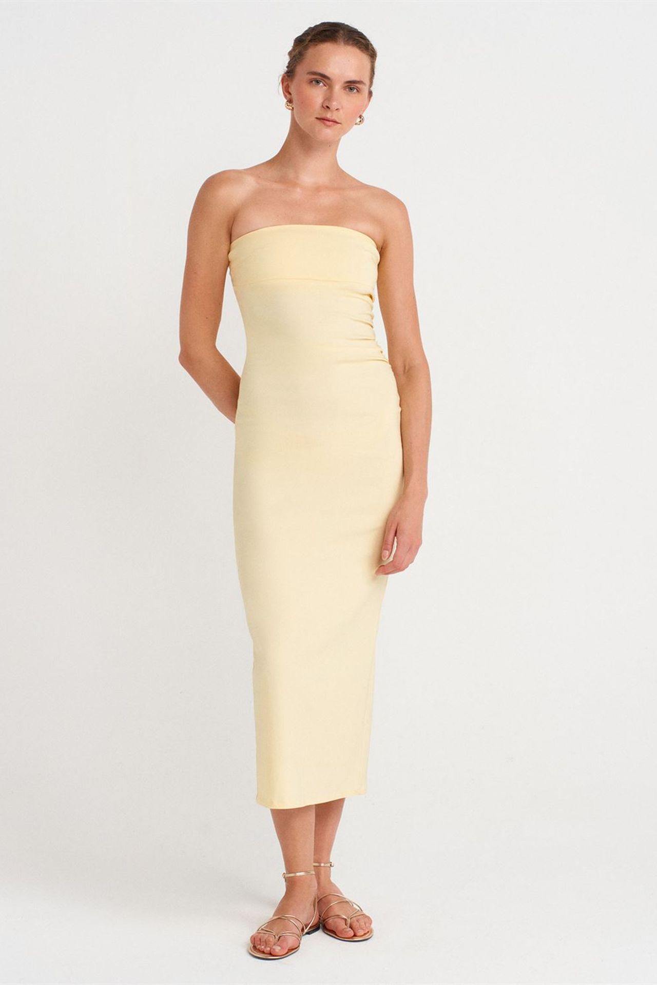 DILVIN Strapless Bodycon Midi Dress With Slit 1