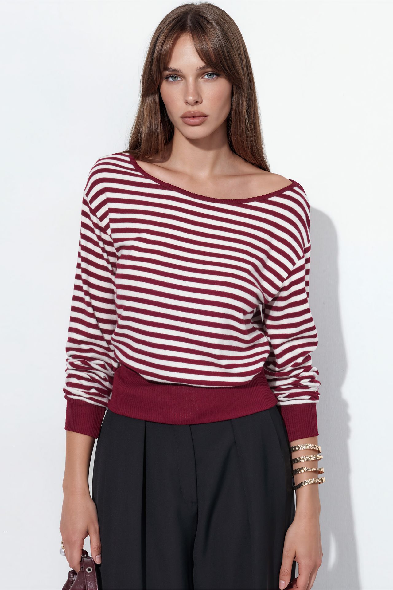 BUSEM Women's Striped Long-sleeve Ribbed T-shirt 1
