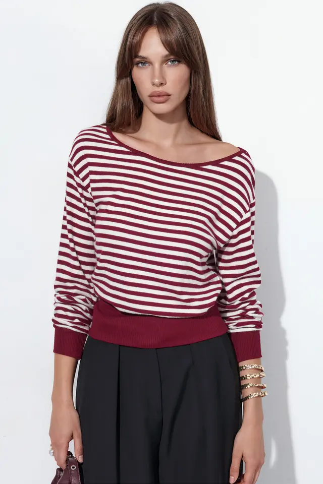 BUSEM Women's Striped Long-sleeve Ribbed T-shirt