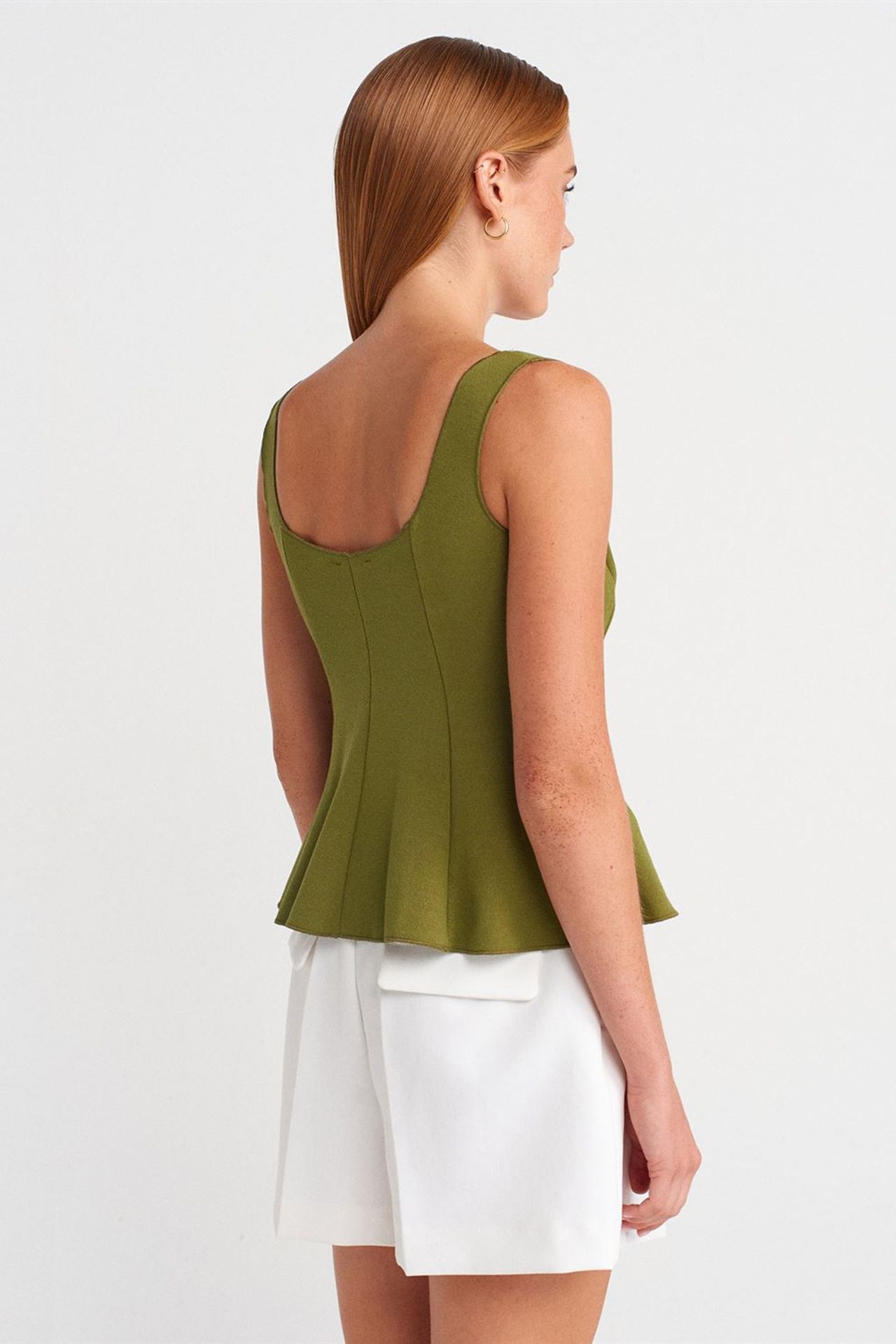 DILVIN Dar Kesim Kolsuz Peplum Bluz 2