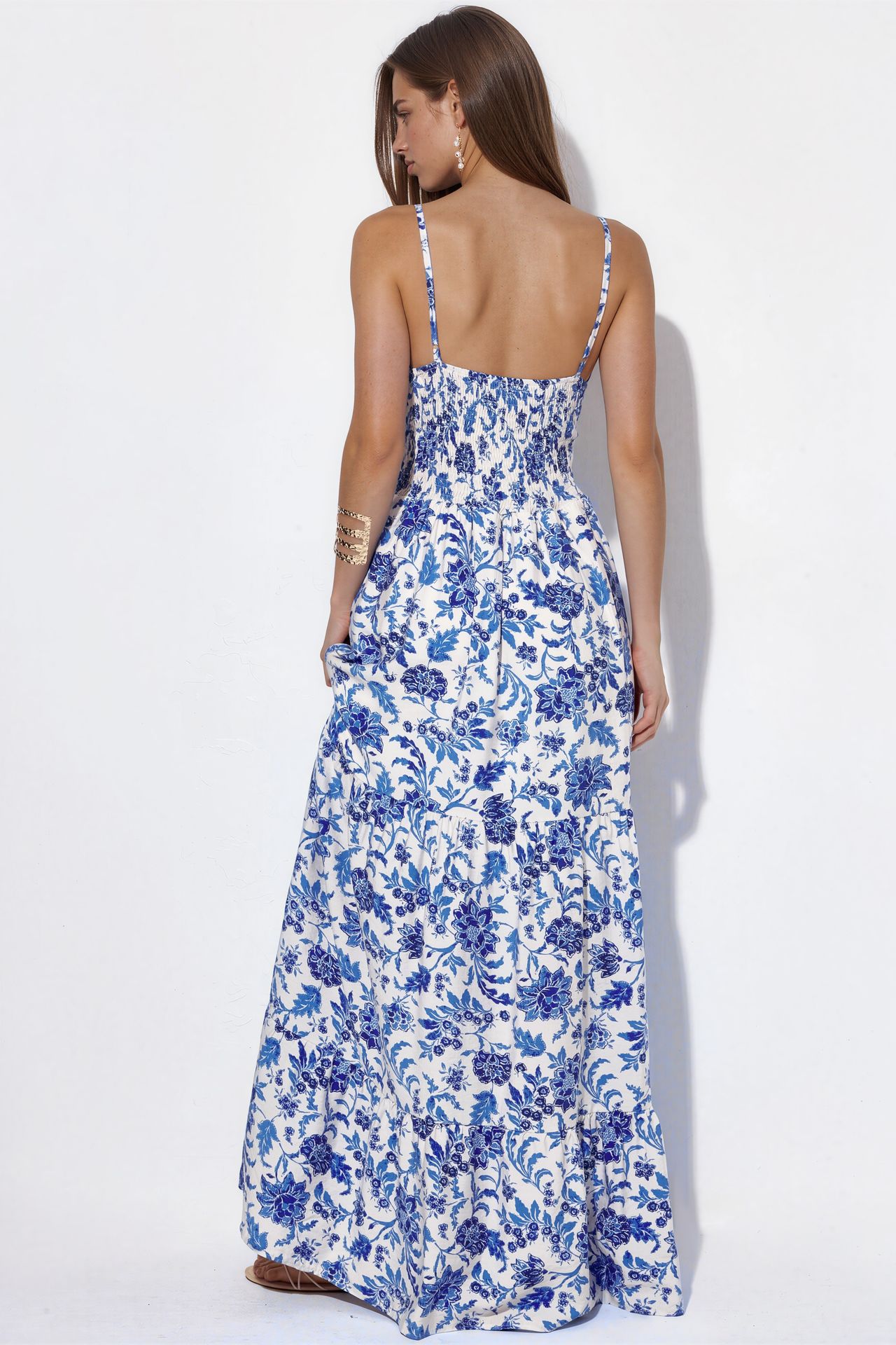 BUSEM Floral Satin Pleated Maxi Dress 3