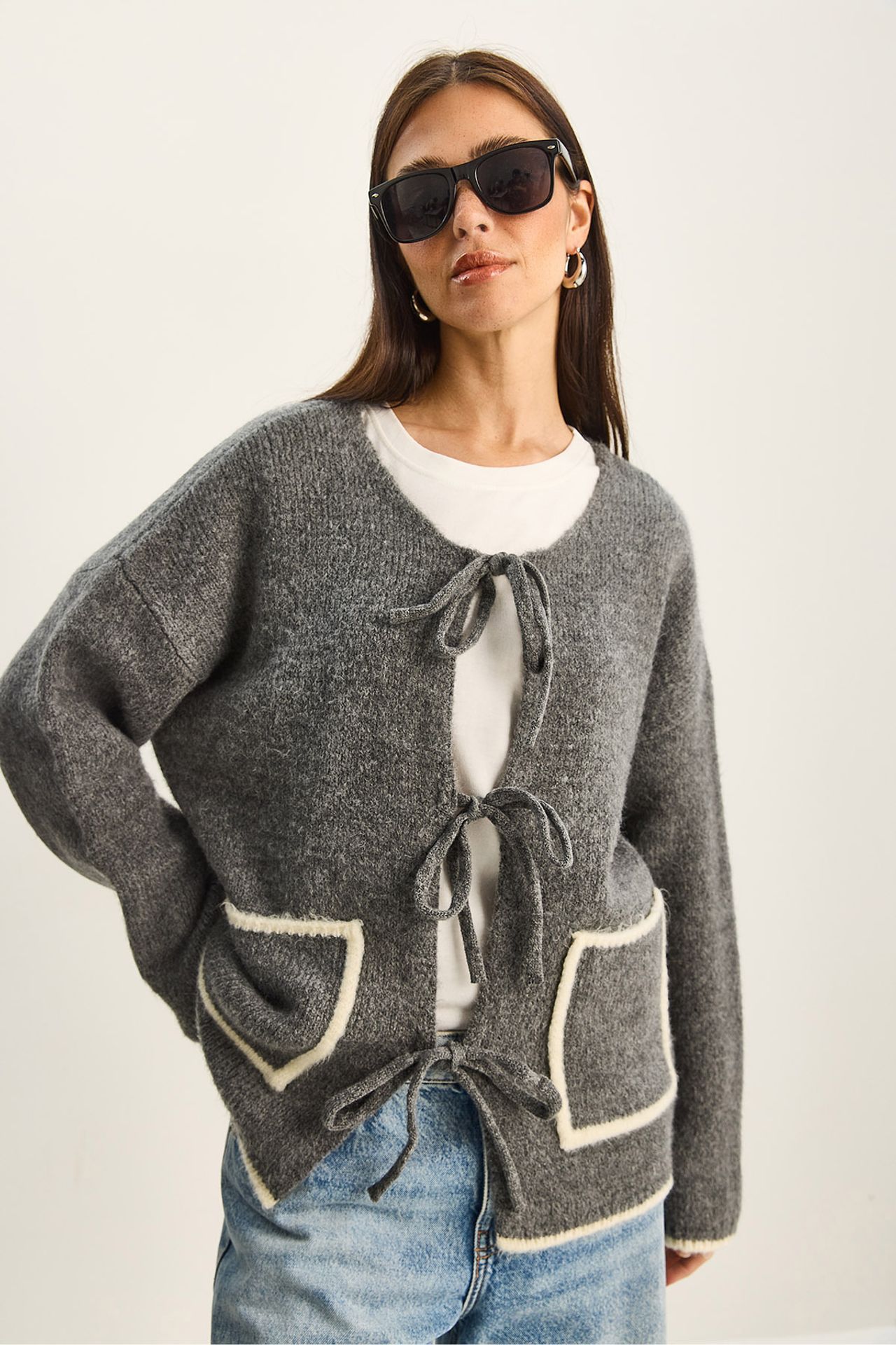 LUCCI Oversized Knit Cardigan with Tie Closure 4