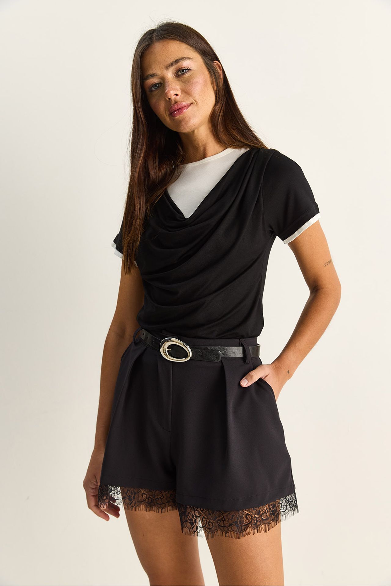 LUCCI High Waist Wide Leg Lace Detail Shorts 5