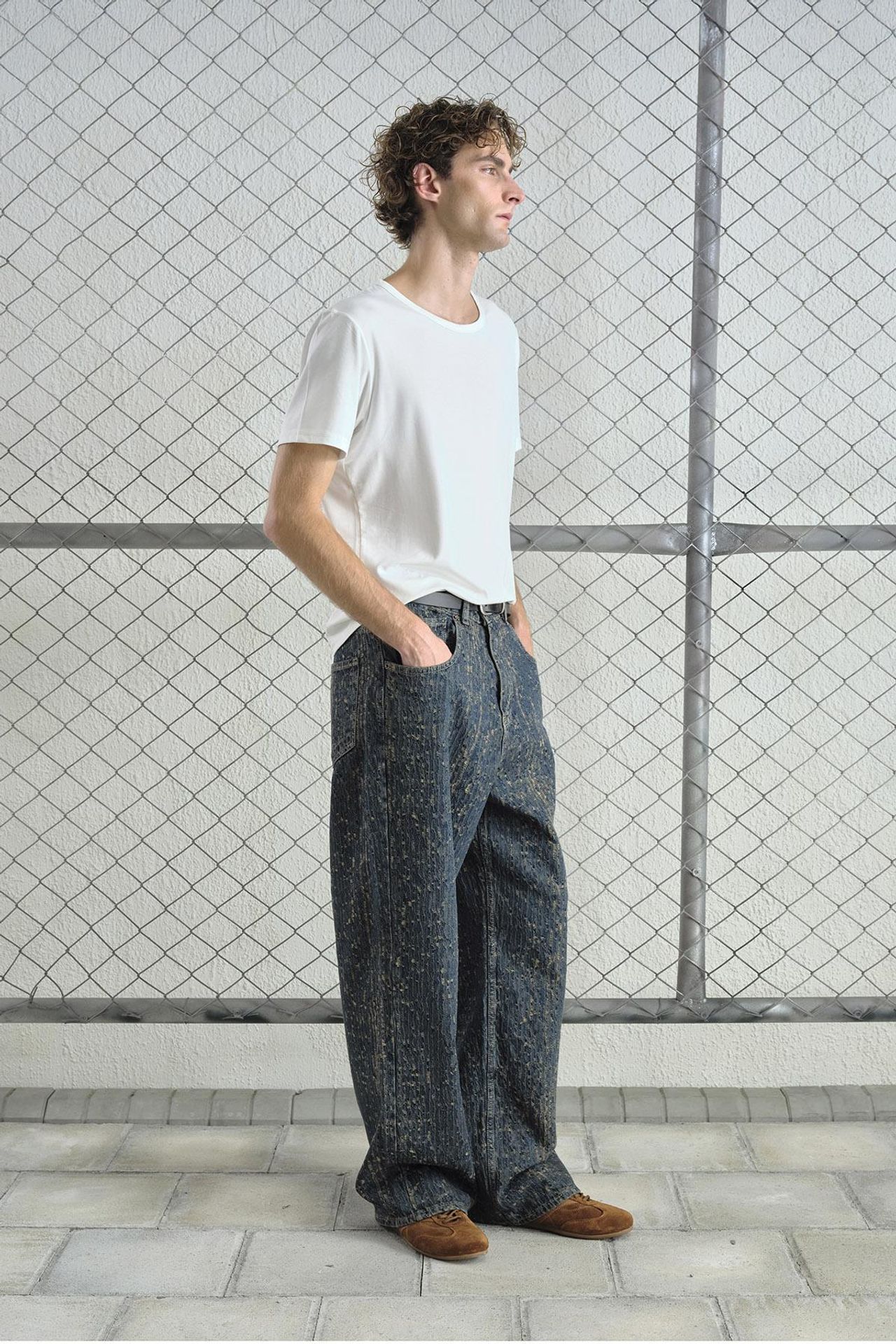 GIESTO Baggy Fit Textured Denim Jeans 2