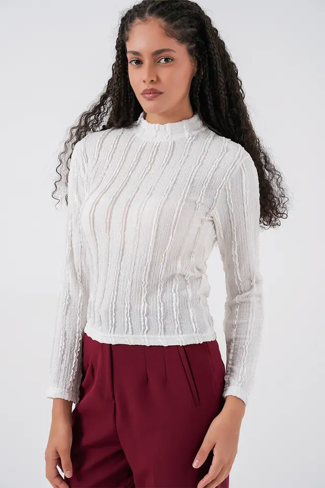 BDART Textured Slim Fit Half Turtleneck Blouse