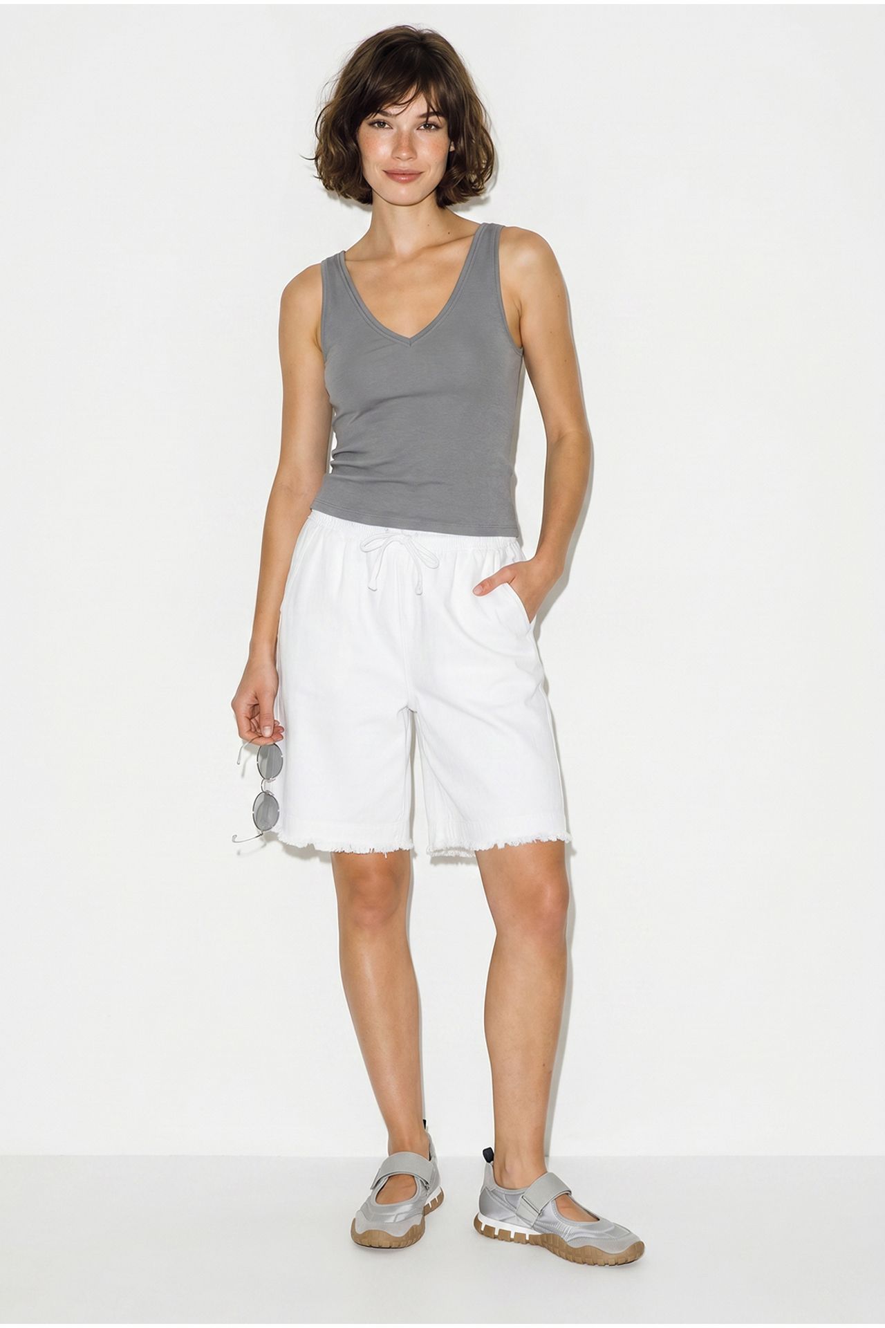 LUCCI High-Waist Wide-Leg Cotton Blend Shorts 3