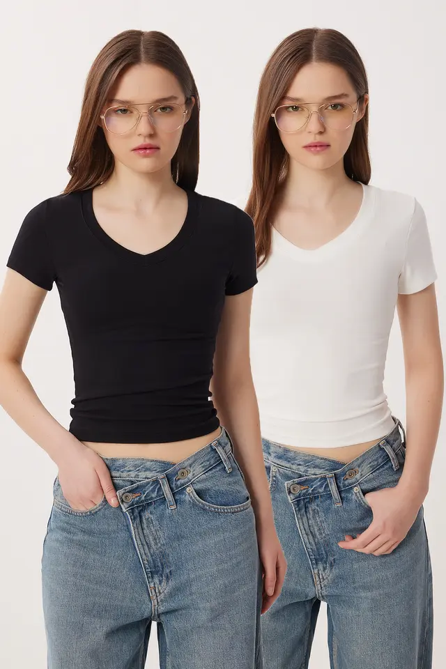 ISTANBUL Basic V-Neck Cotton Blend T-Shirt
