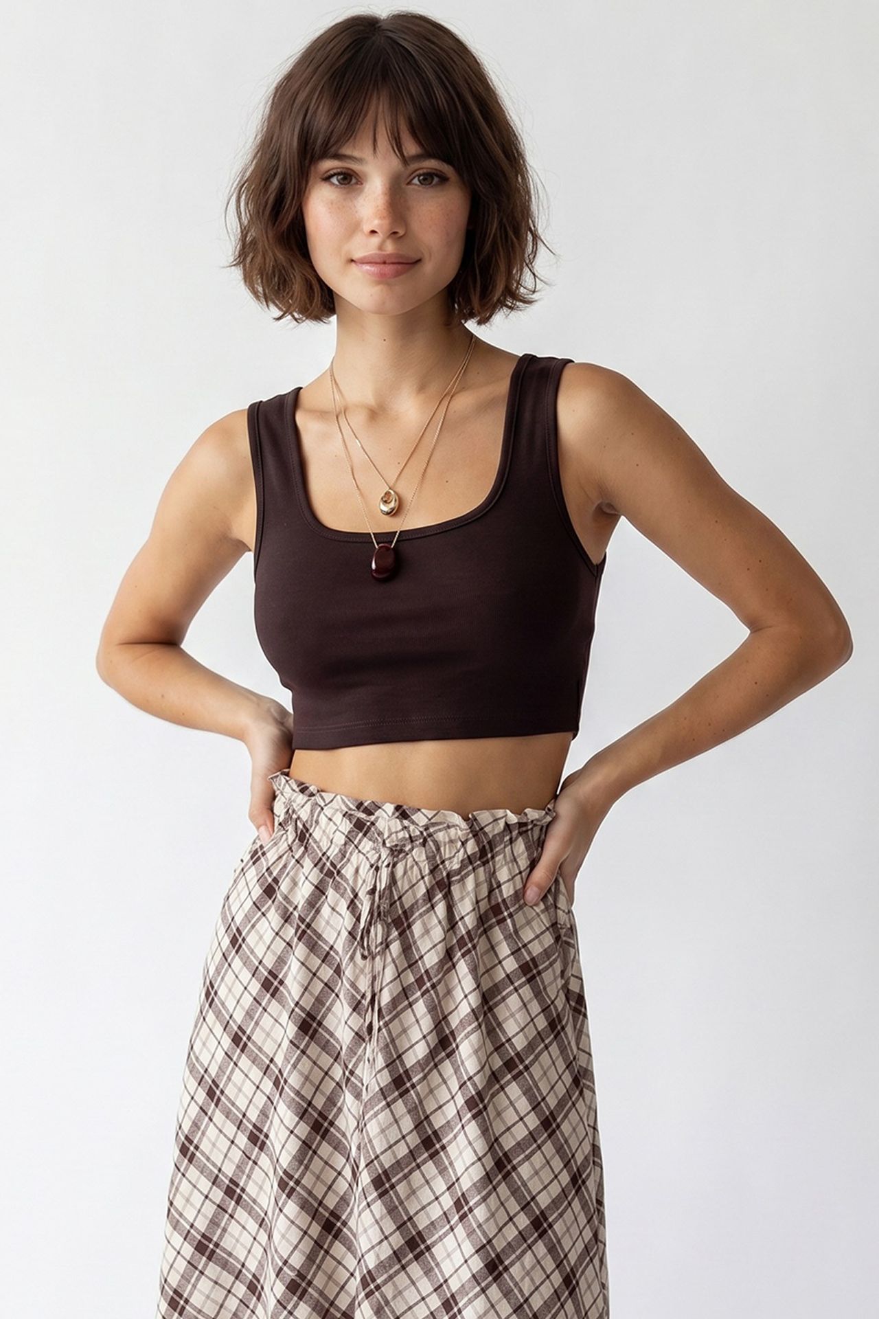 MIXRAY Women's Fitted Square-neck Crop Tank Top 1