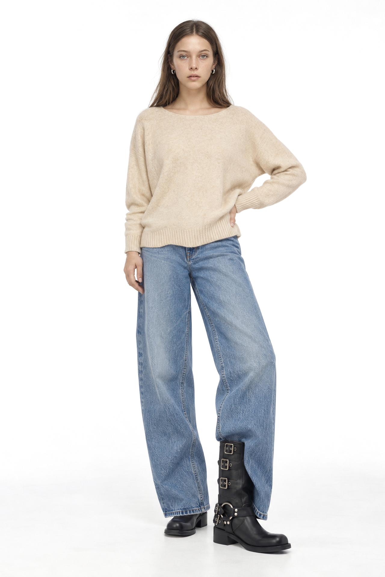 MIXRAY Oversized Boat Neck Knit Sweater 2