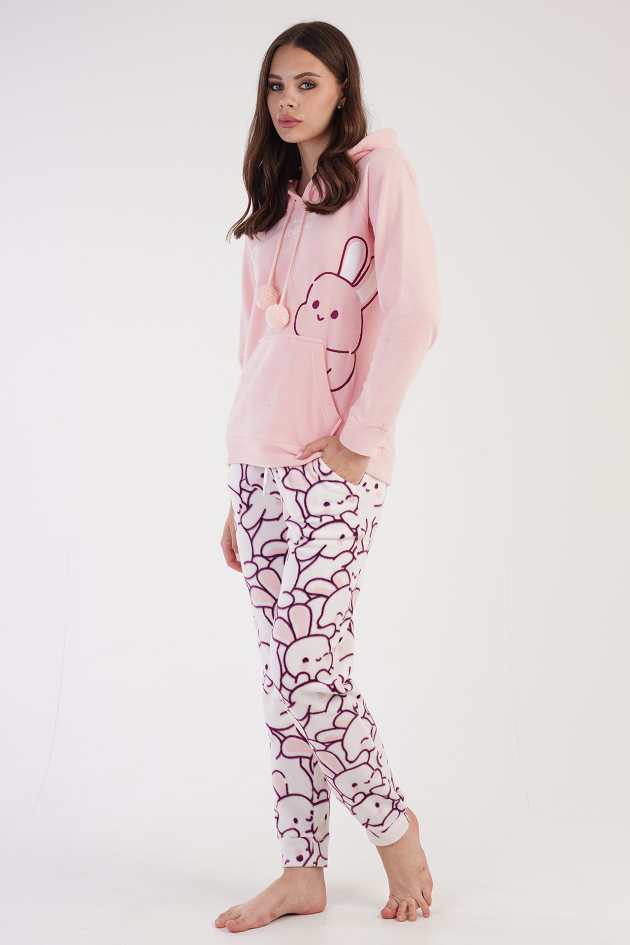 YAKE Kapüşonlu Baskılı İki Parçalı Pijama Takımı 4