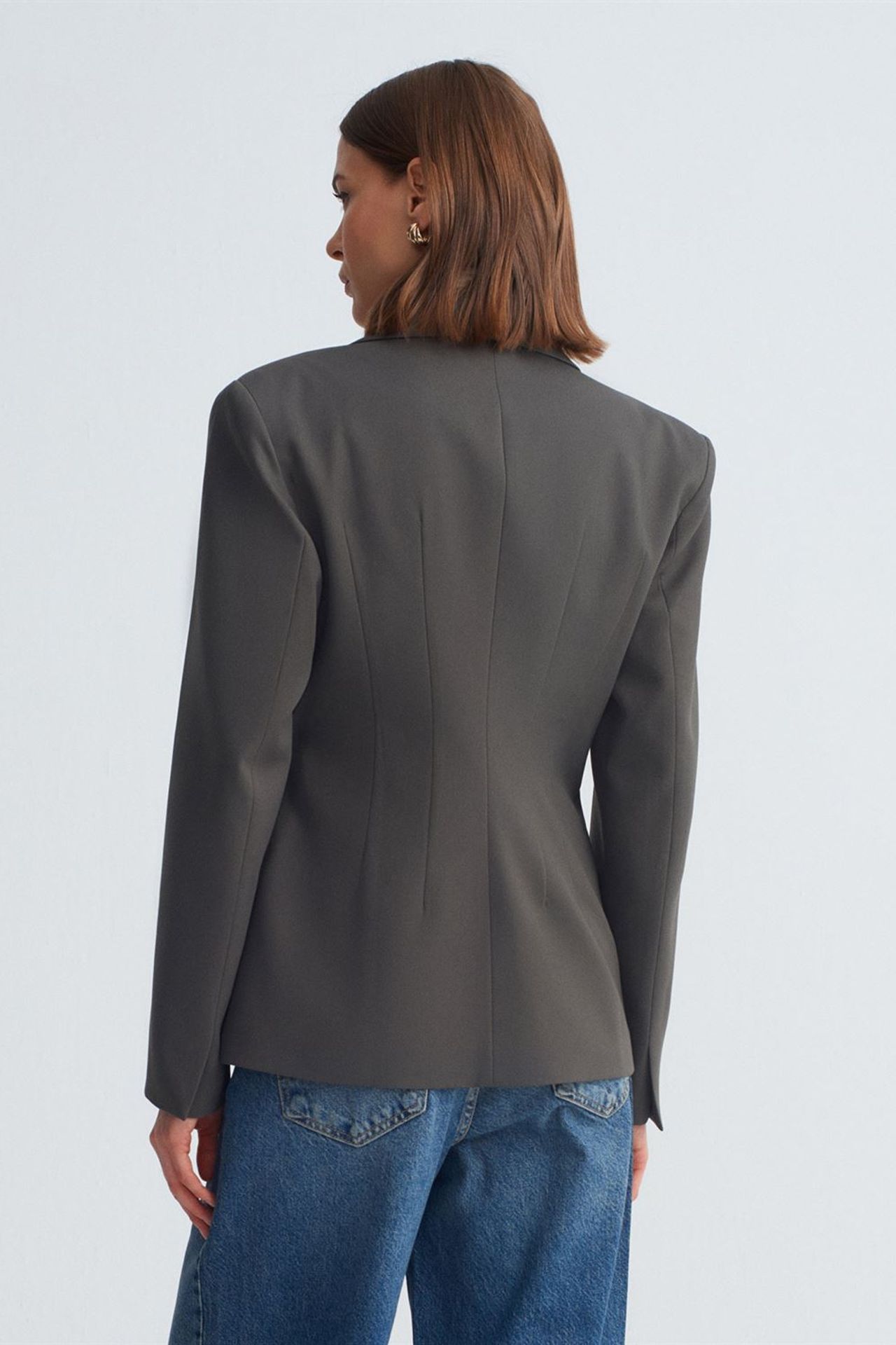 DILVIN Fitted Crepe Blazer With Shawl Collar 2
