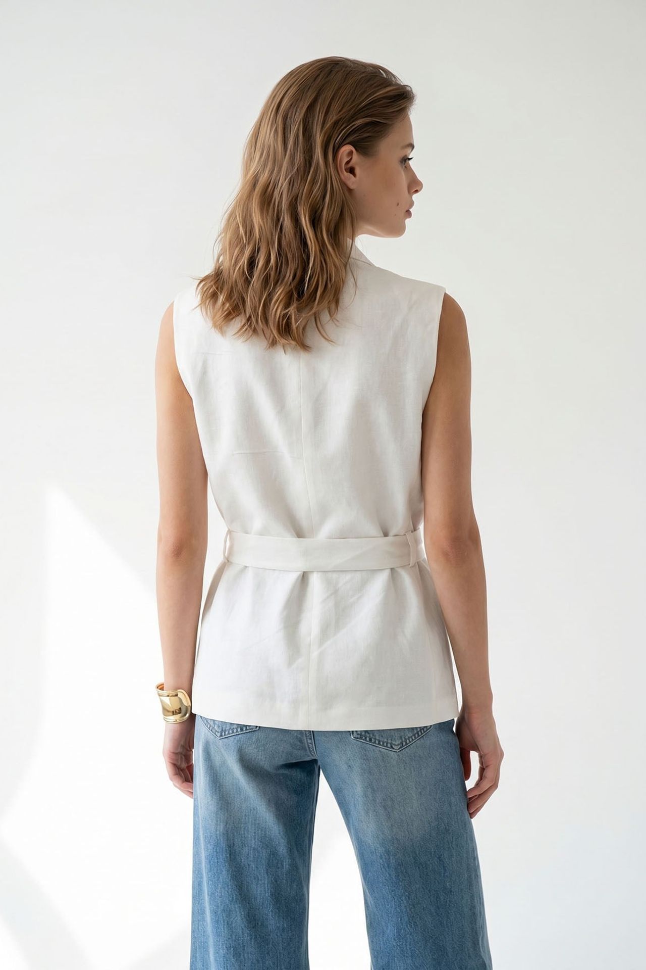 MIXRAY Belted Cotton-linen Waistcoat 5