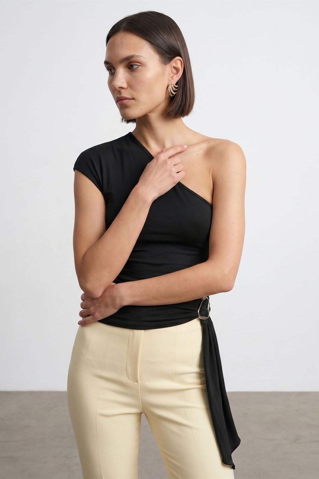 DILVIN Asymmetrical Tie Detail Blouse 4