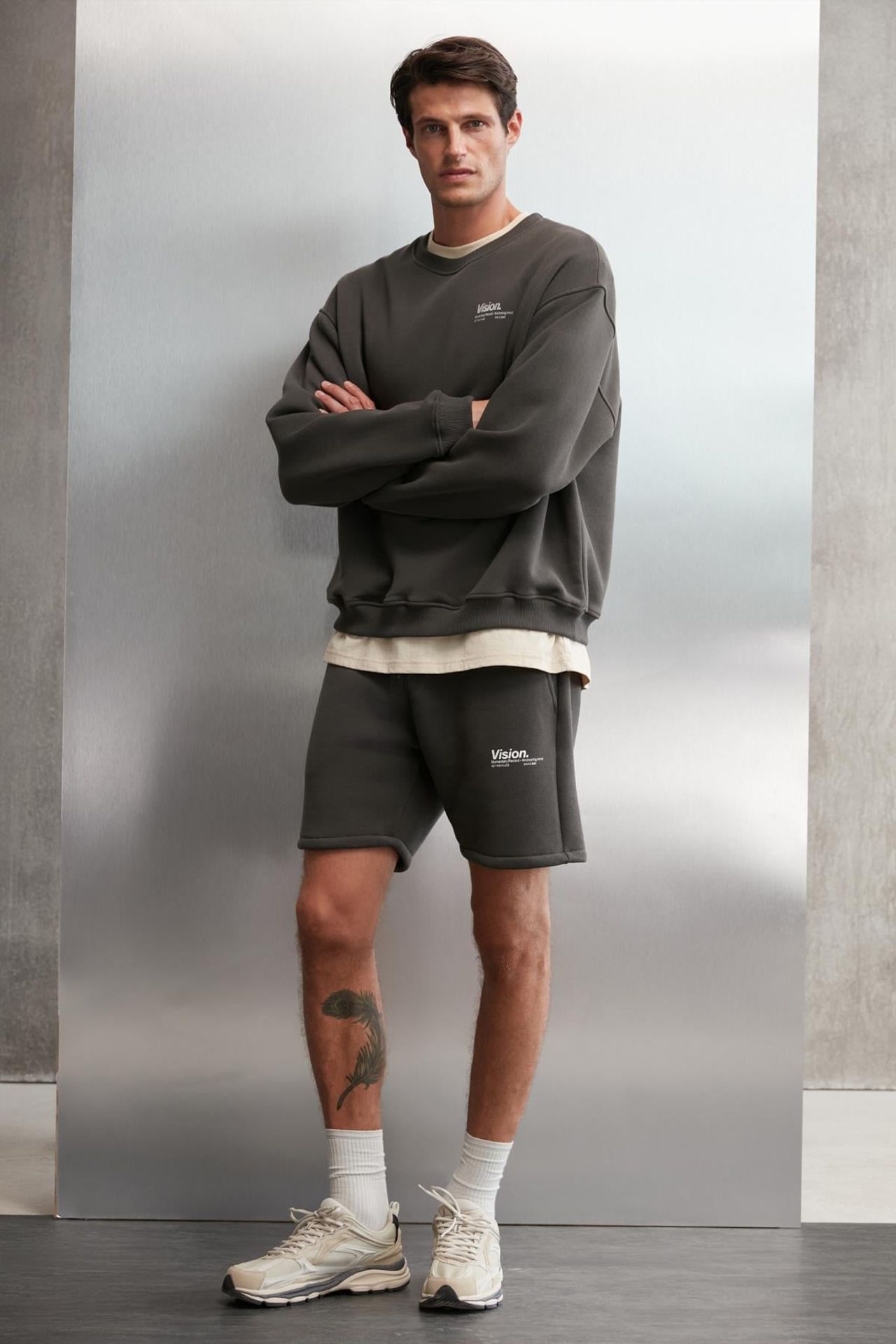 GRIMELANGE Baskılı Geniş Kalıp Bisiklet Yaka Sweatshirt 3