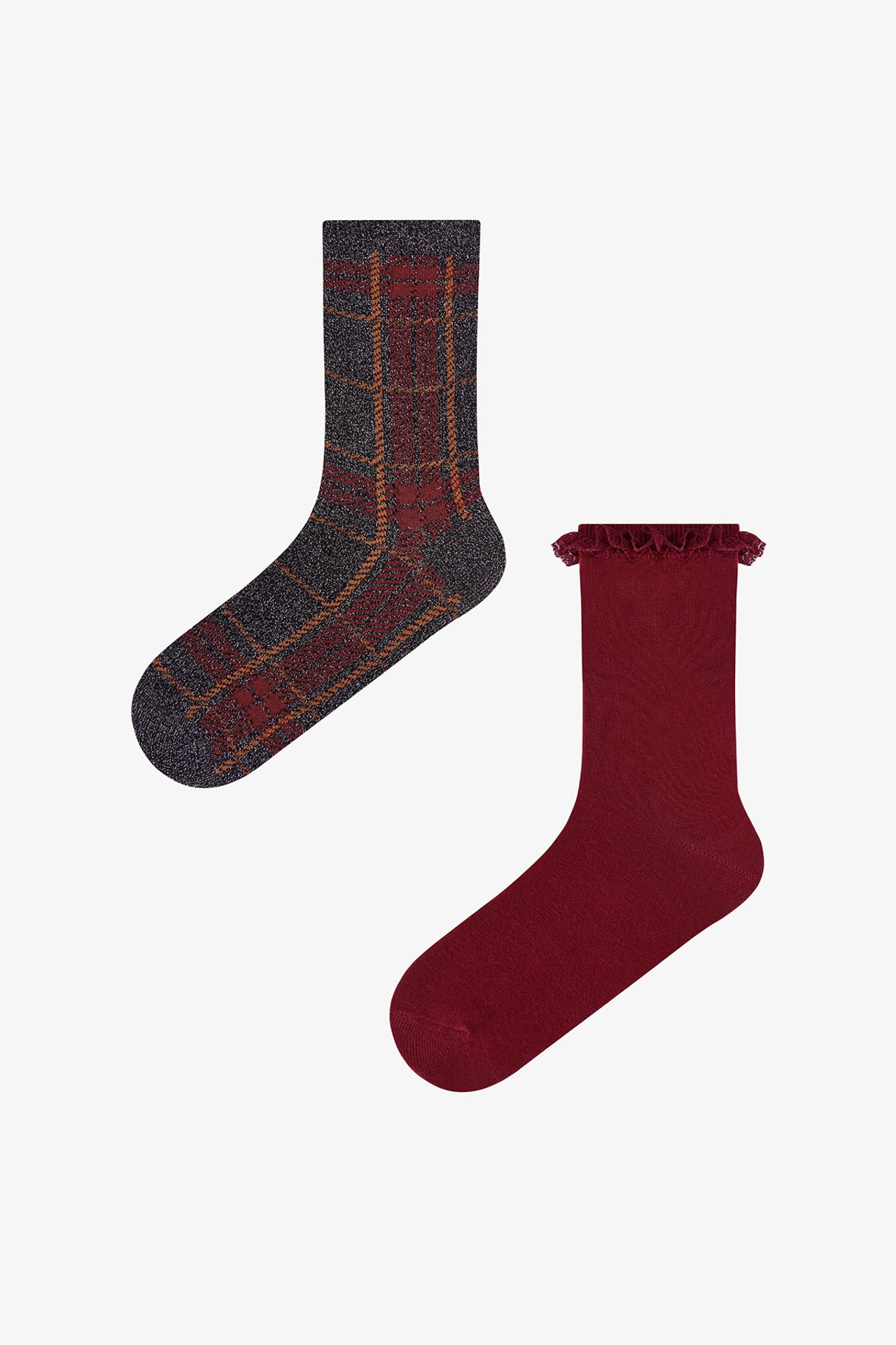 PENTI Vintage Lace Striped Cotton Pair Crew Socks 1